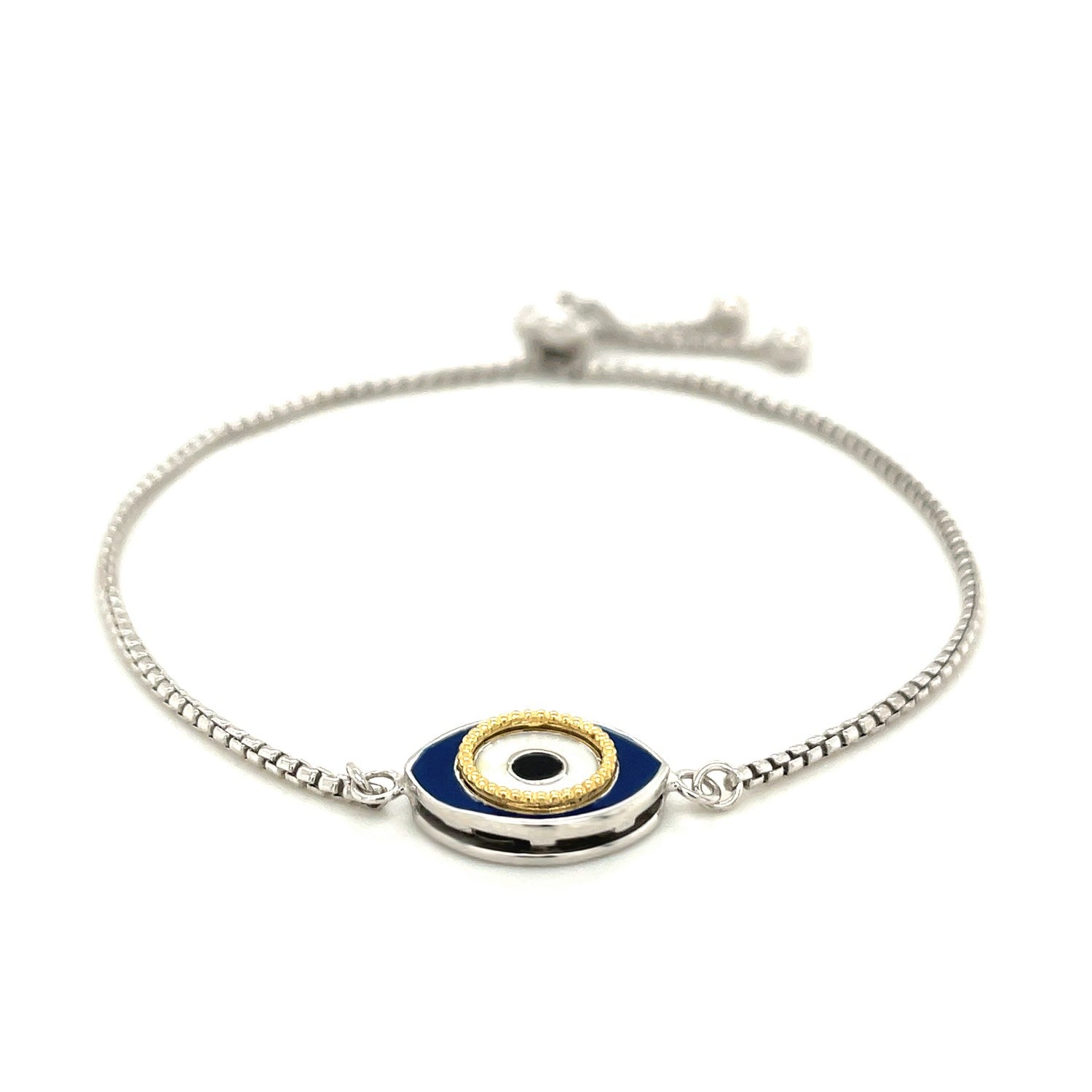 Sterling Silver Adjustable Two Toned Enameled Evil Eye Friendship Bracelet on sale at MyriadMart