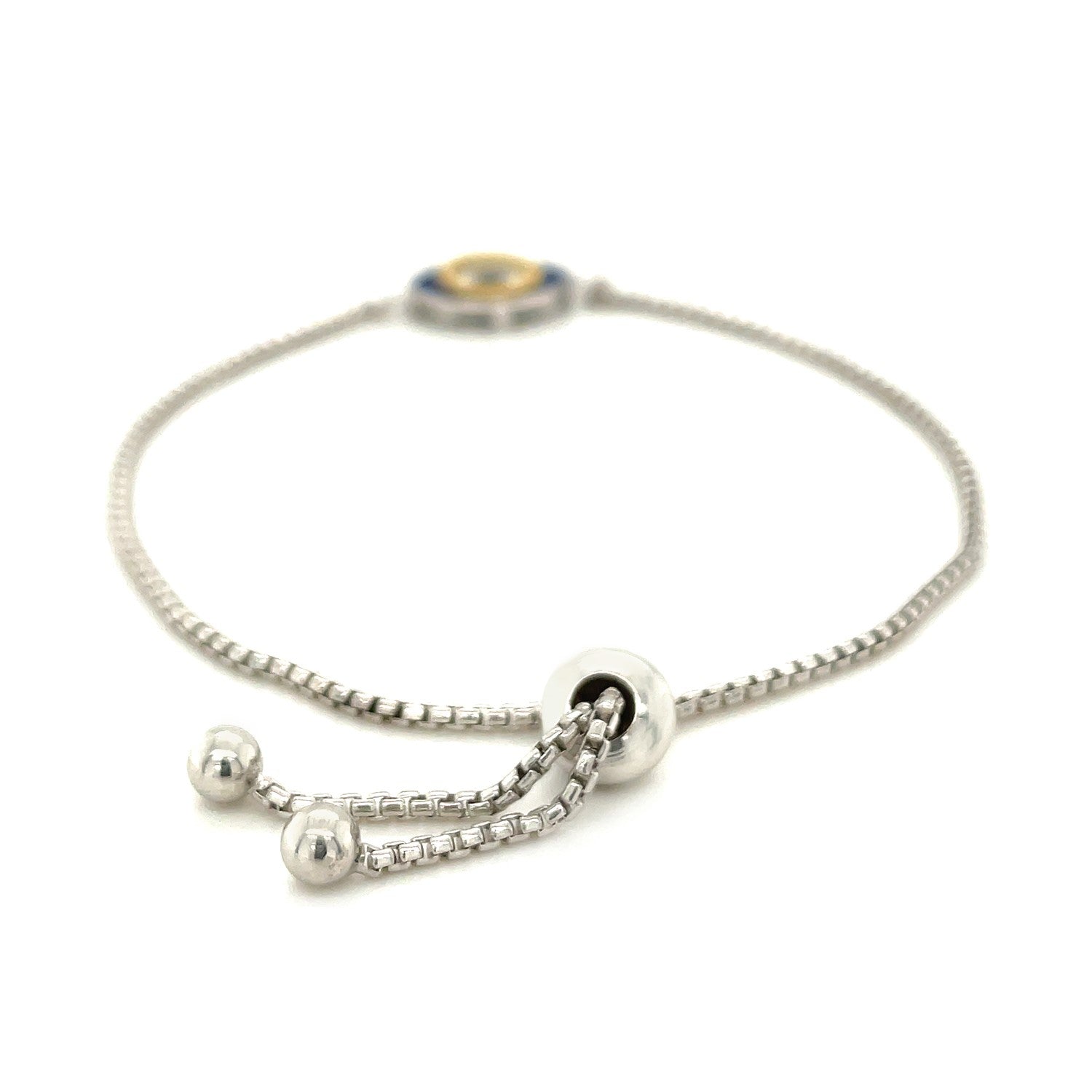 Sterling Silver Adjustable Two Toned Enameled Evil Eye Friendship Bracelet on sale at MyriadMart
