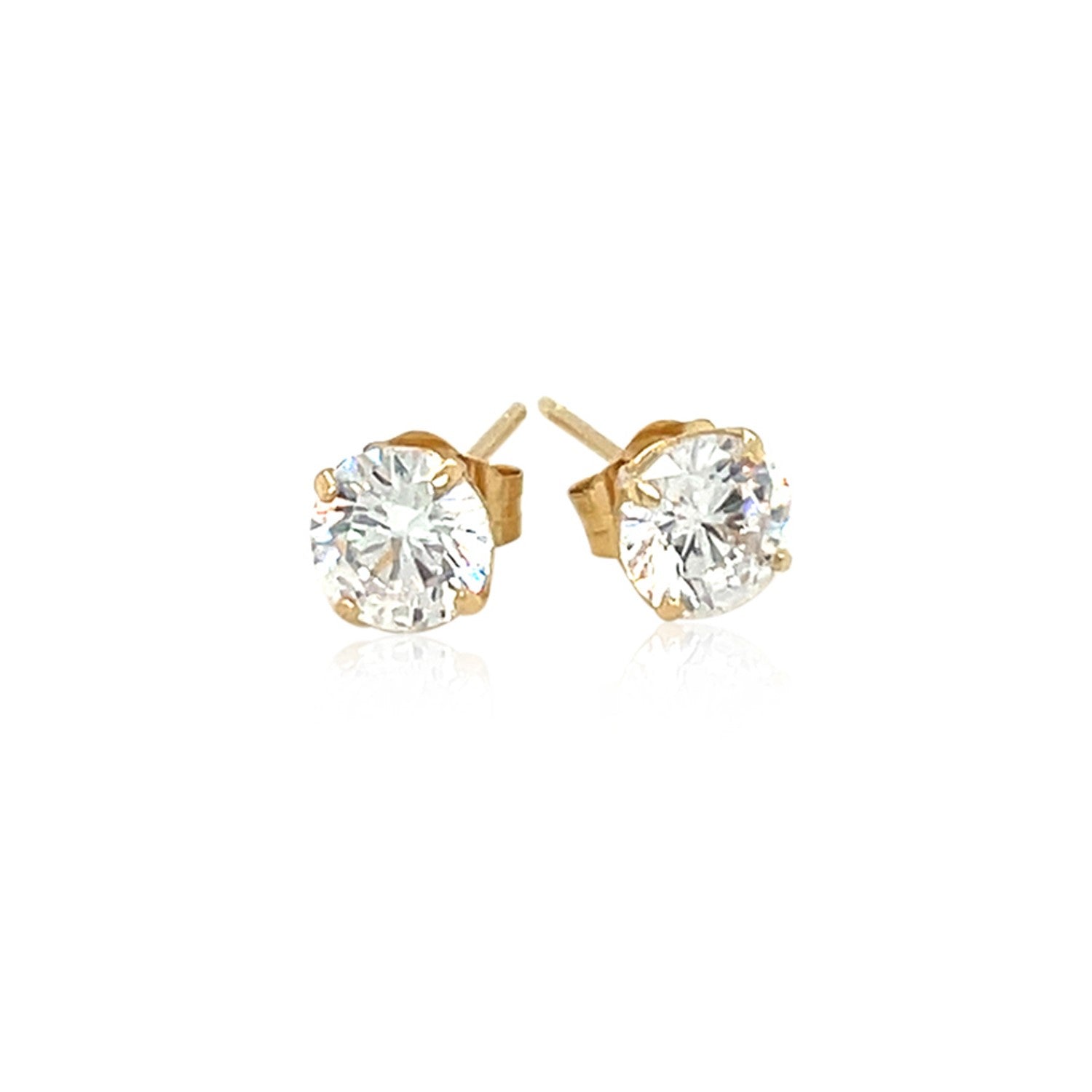 14k Yellow Gold Stud Earrings with White Hue Faceted Cubic Zirconia on sale at MyriadMart