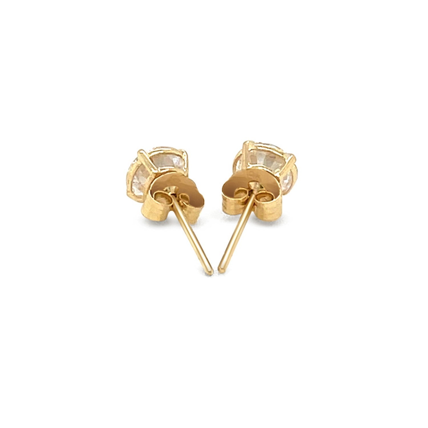14k Yellow Gold Stud Earrings with White Hue Faceted Cubic Zirconia on sale at MyriadMart