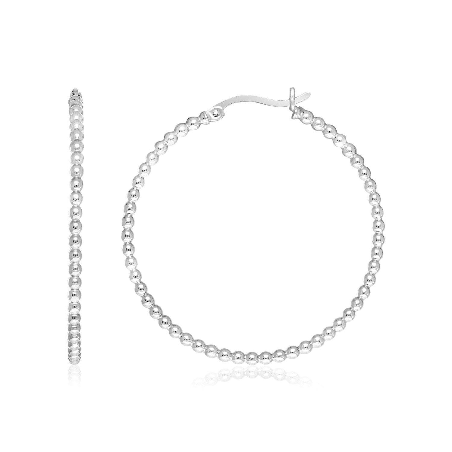 Sterling Silver Round Hoop Earrings with Beaded Texture on sale at MyriadMart