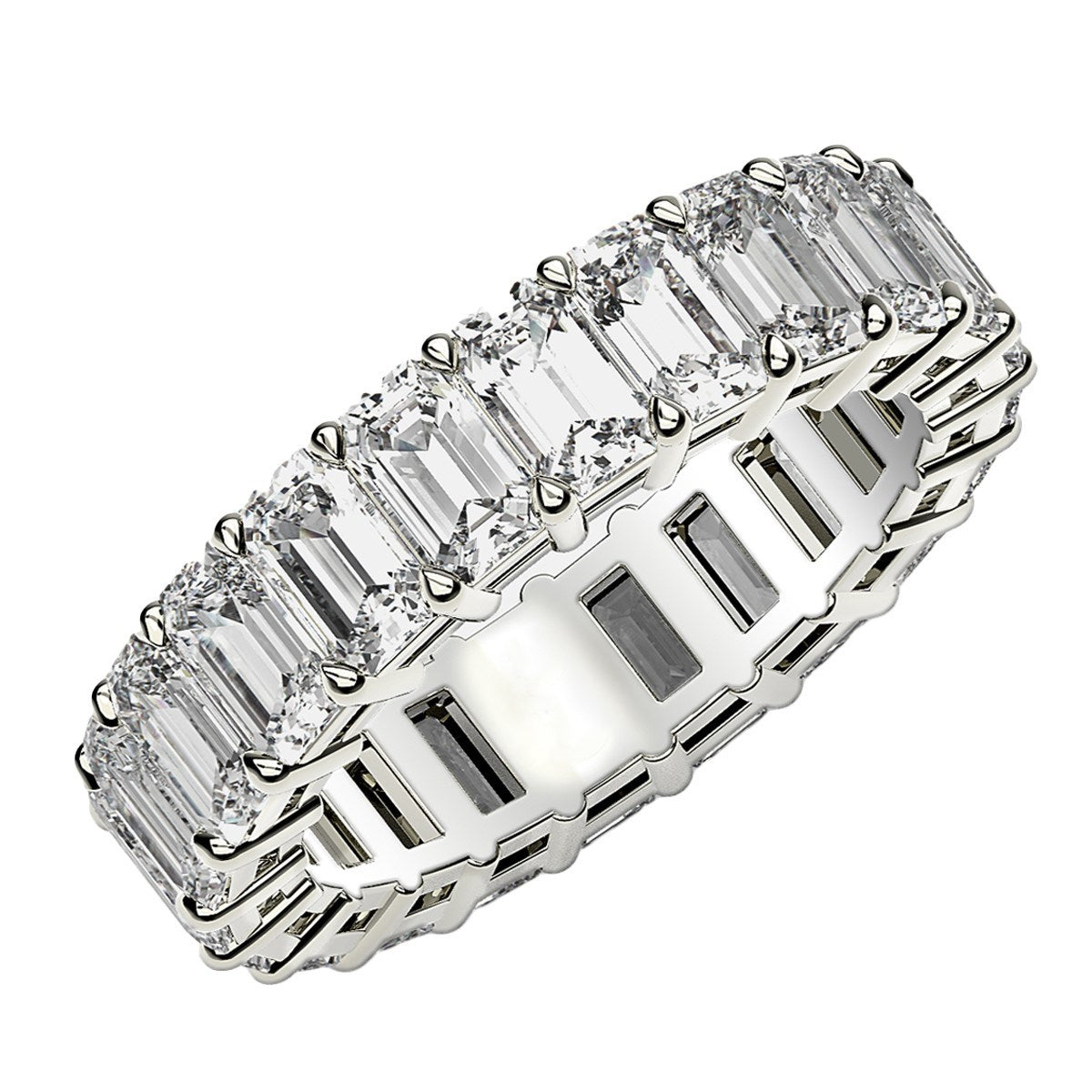 Emerald Cut Lab Grown Diamond Eternity Ring in 14k White Gold 4 cttw FG/VS2 on sale at MyriadMart