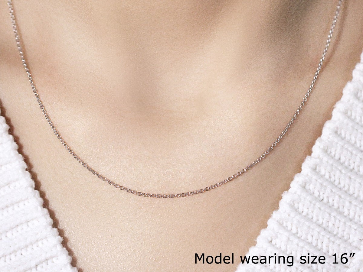 14k White Gold Round Cable Link Chain 1.3mm on sale at MyriadMart