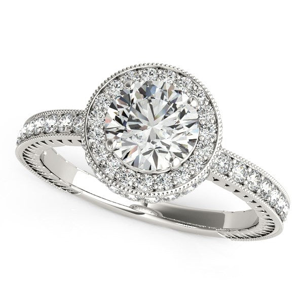 14k White Gold Milgrain Border Diamond Pave Engagement Ring 1 1/2 cttw on sale at MyriadMart