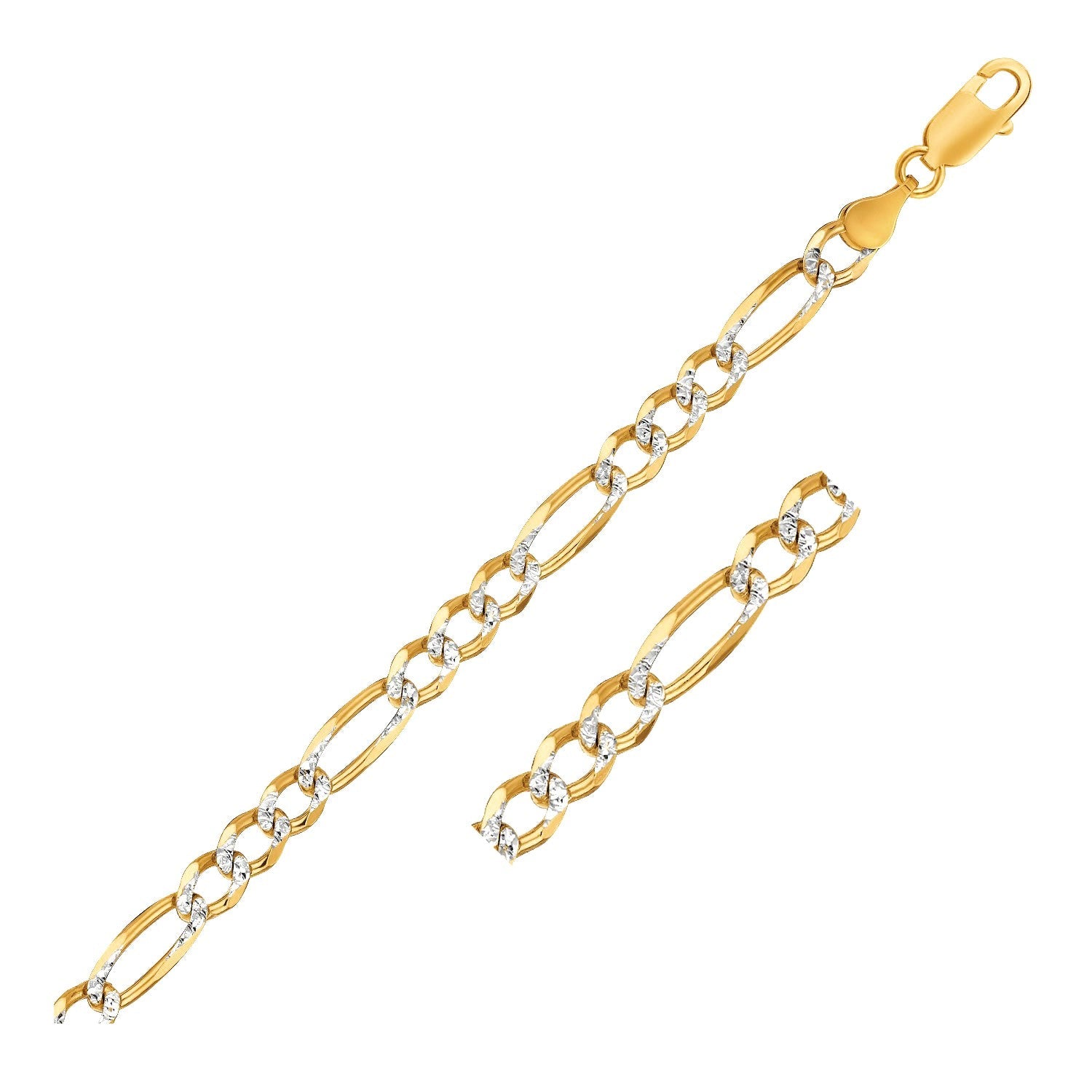 7.0mm 14K Yellow Gold Solid Pave Figaro Chain on sale at MyriadMart