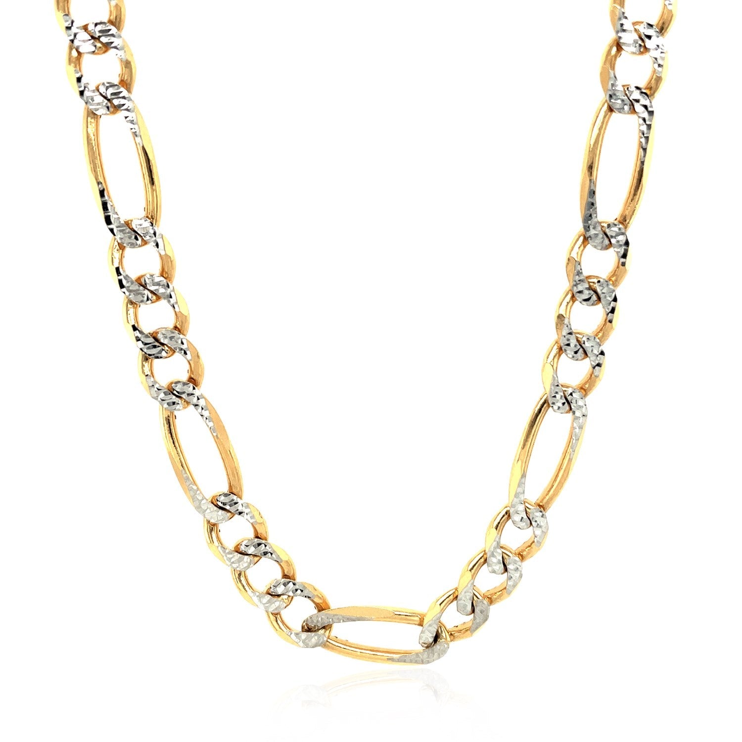 7.0mm 14K Yellow Gold Solid Pave Figaro Chain on sale at MyriadMart