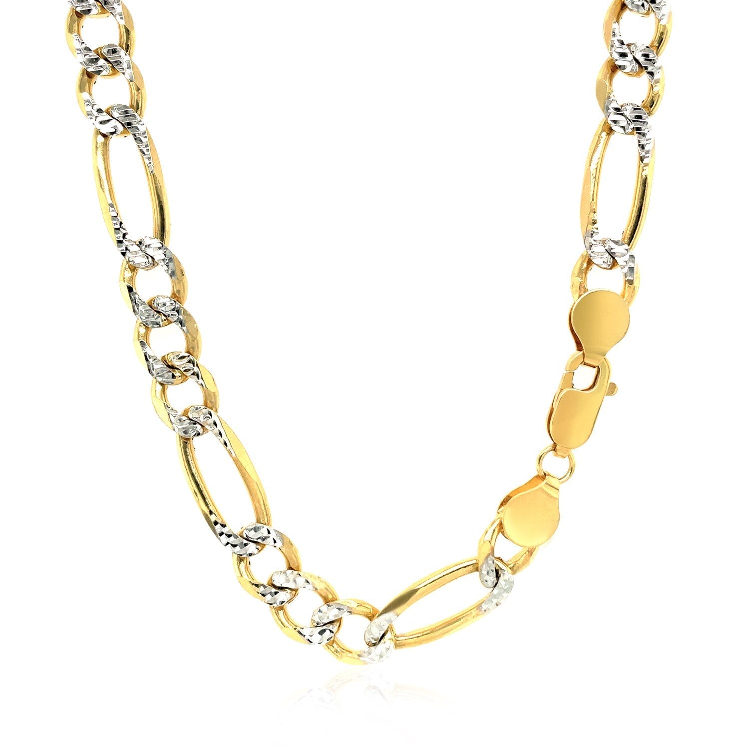 7.0mm 14K Yellow Gold Solid Pave Figaro Chain on sale at MyriadMart