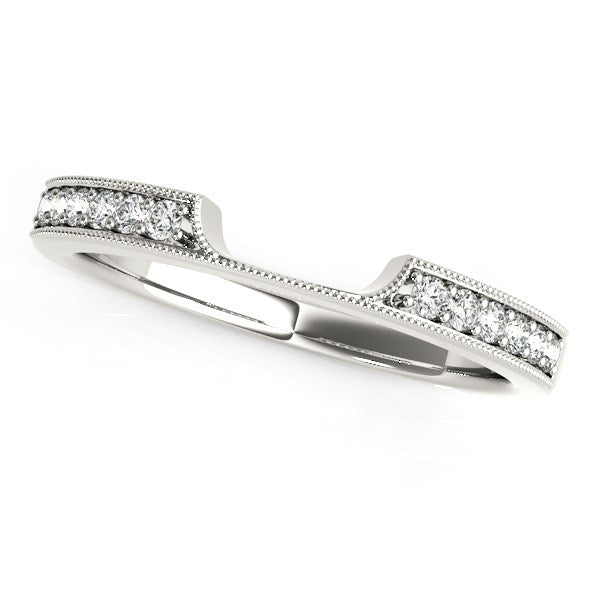 14k White Gold Curved Section Antique Style Diamond Wedding Band 1/8 cttw on sale at MyriadMart
