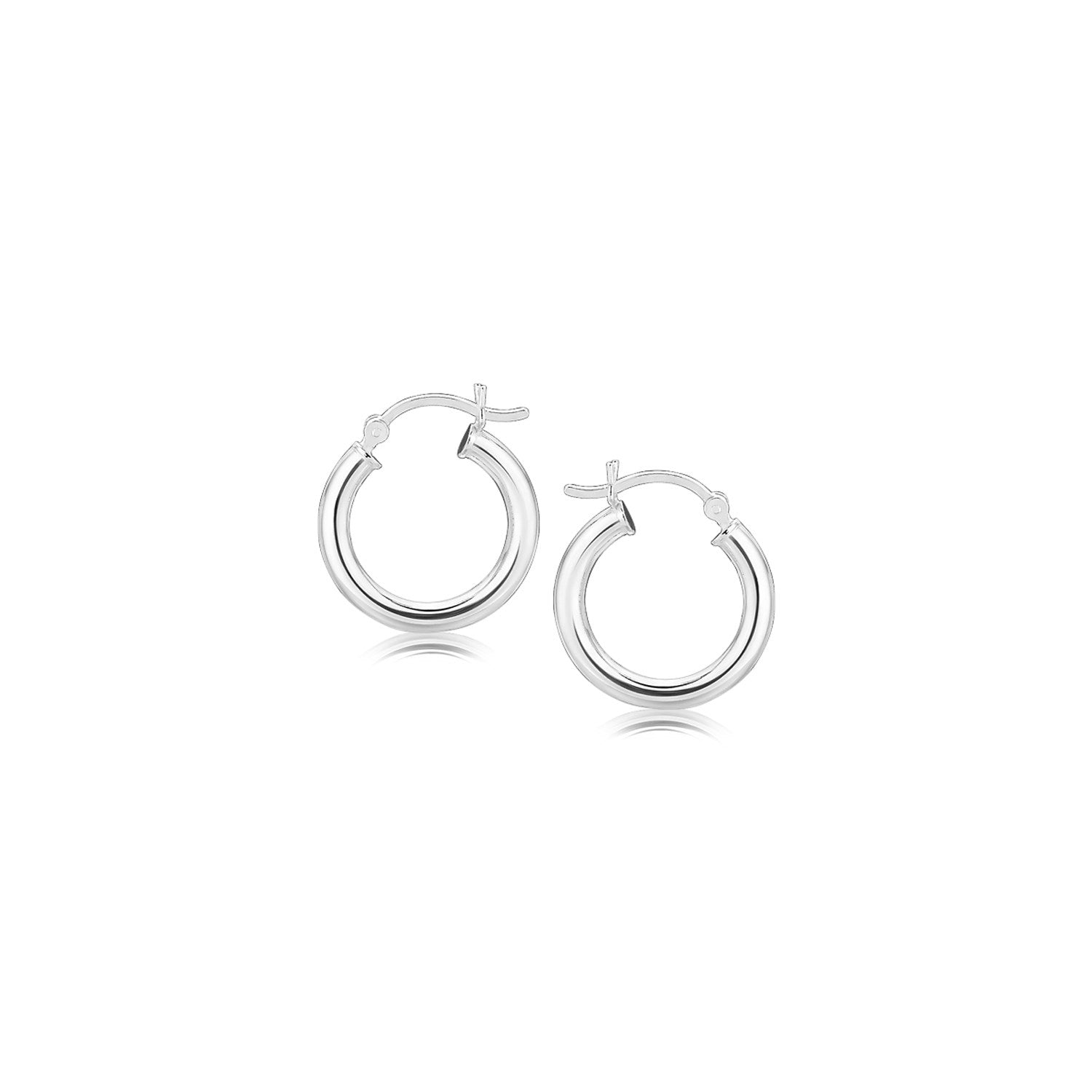 Sterling Silver Polished Hoop Style Earrings with Rhodium Plating 15mm on sale at MyriadMart