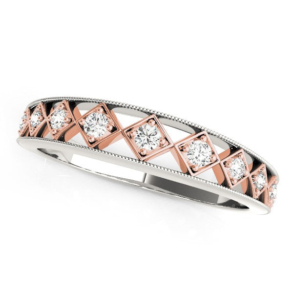 14k White Gold And Rose Gold Unique Diamond Wedding Band 1/10 cttw on sale at MyriadMart