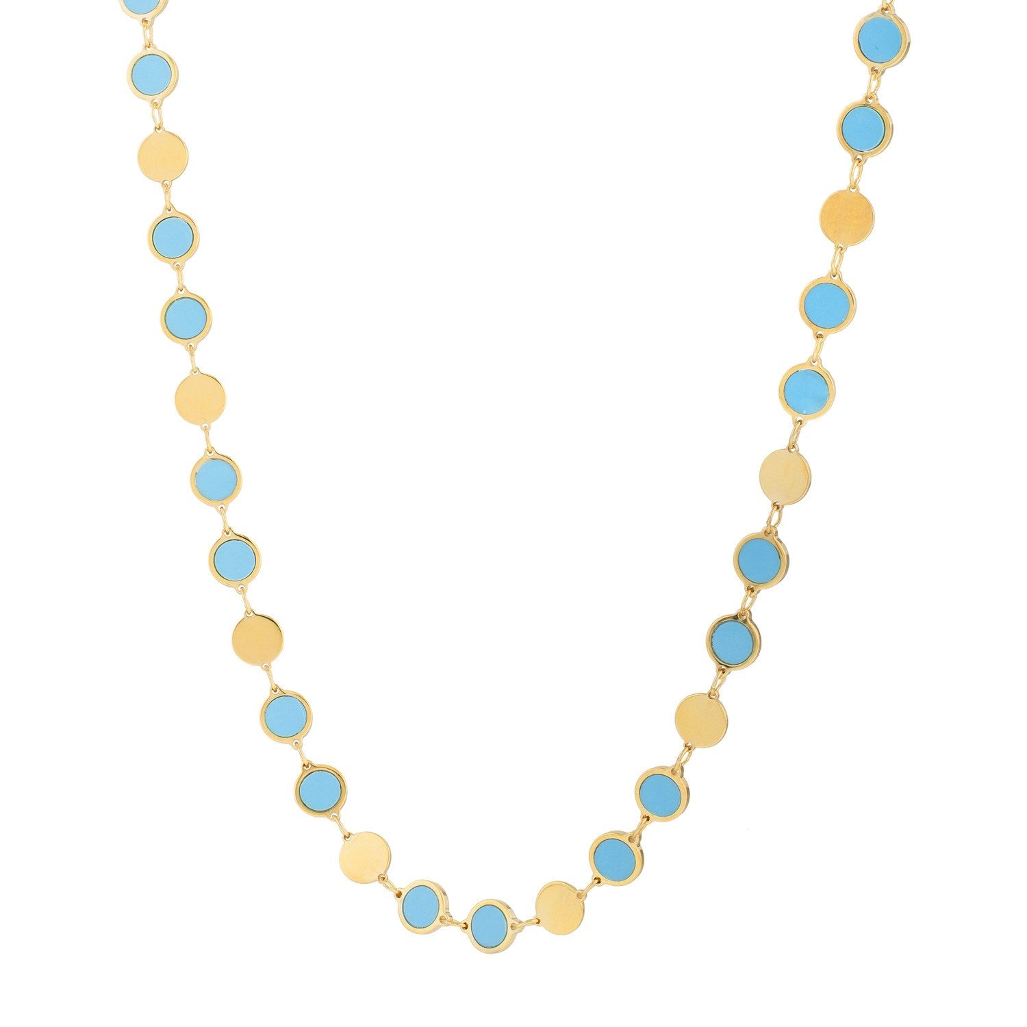 14k Yellow Gold Turquoise Geometric Mirror Gem Chain Necklace 5.00 mm on sale at MyriadMart