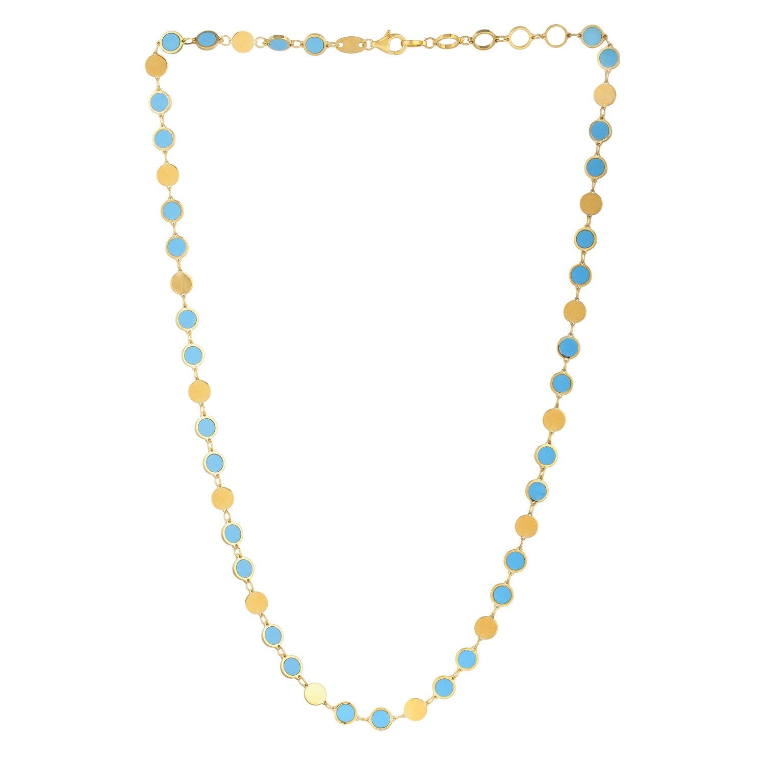 14k Yellow Gold Turquoise Geometric Mirror Gem Chain Necklace 5.00 mm on sale at MyriadMart