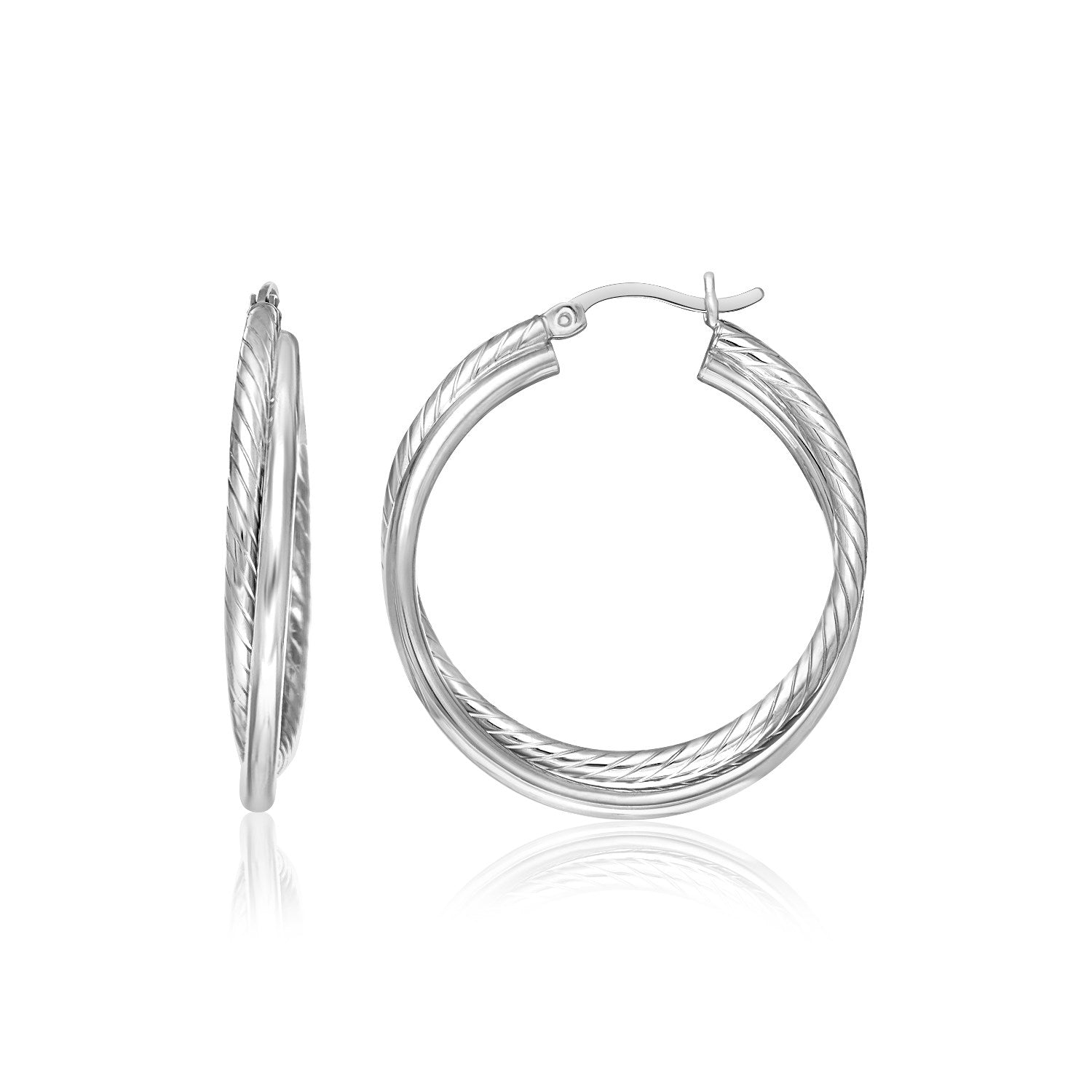 Sterling Silver Ridged Hoop Earrings with Textured Design on sale at MyriadMart