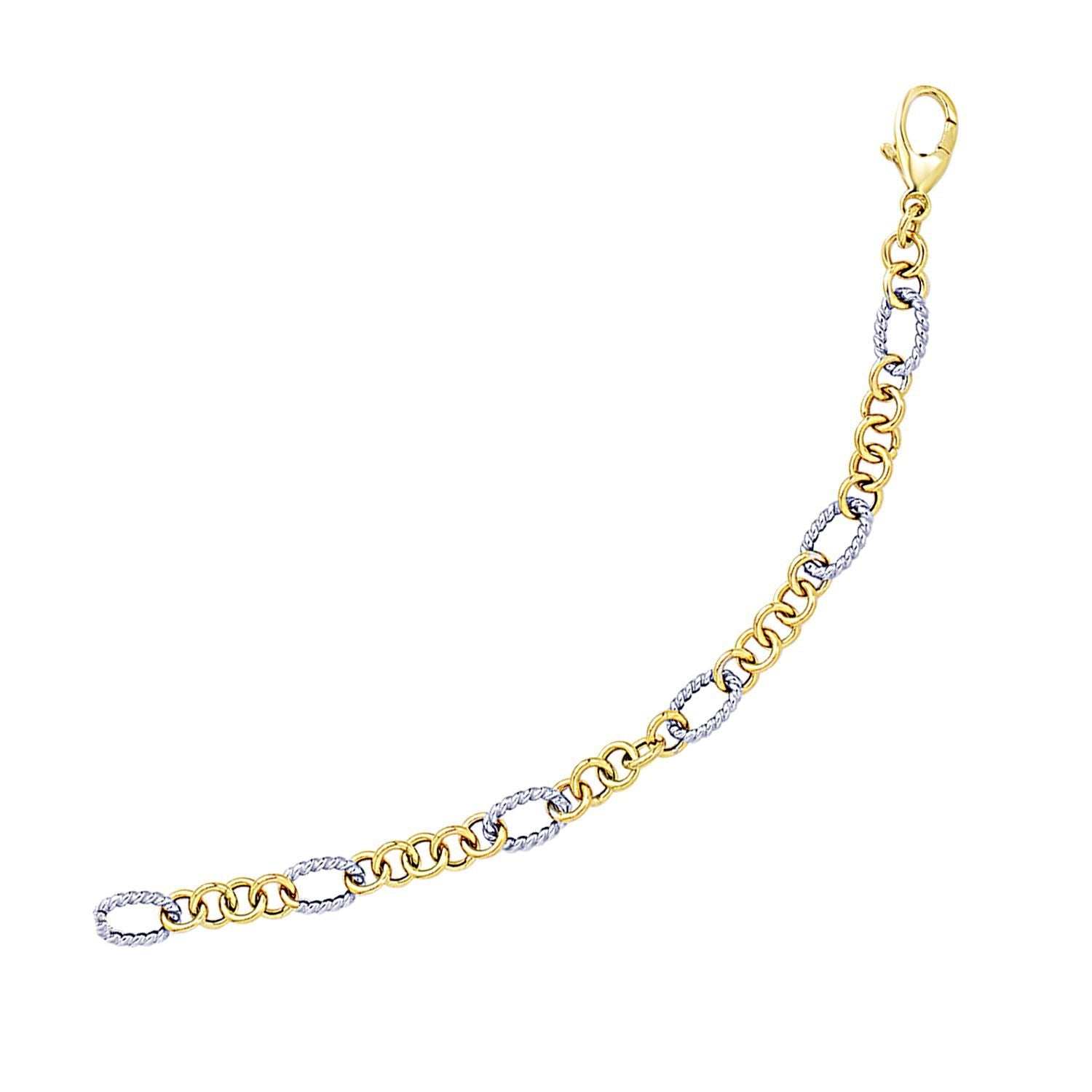 14k Two-Tone Gold Rope Motif Oval and Round Link Chain Bracelet on sale at MyriadMart