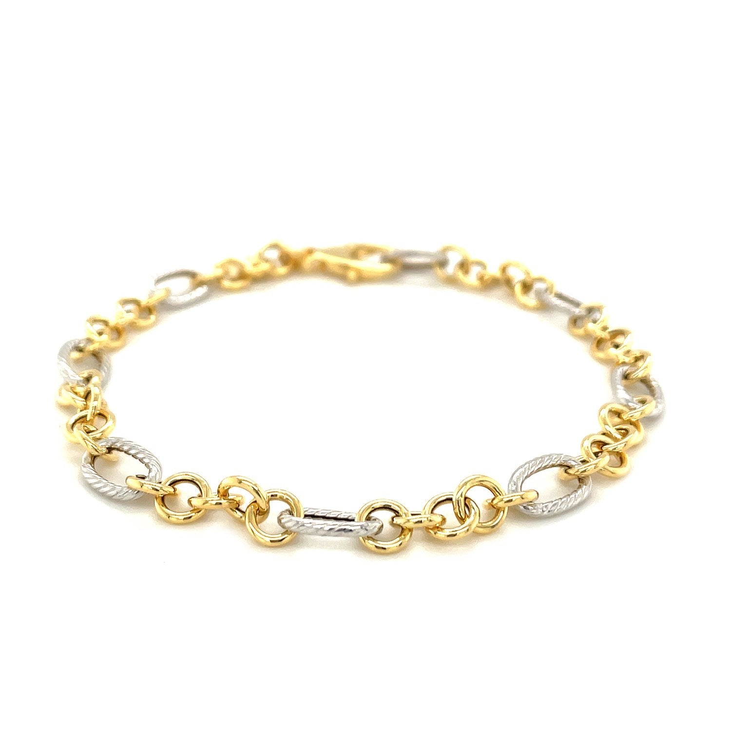 14k Two-Tone Gold Rope Motif Oval and Round Link Chain Bracelet on sale at MyriadMart