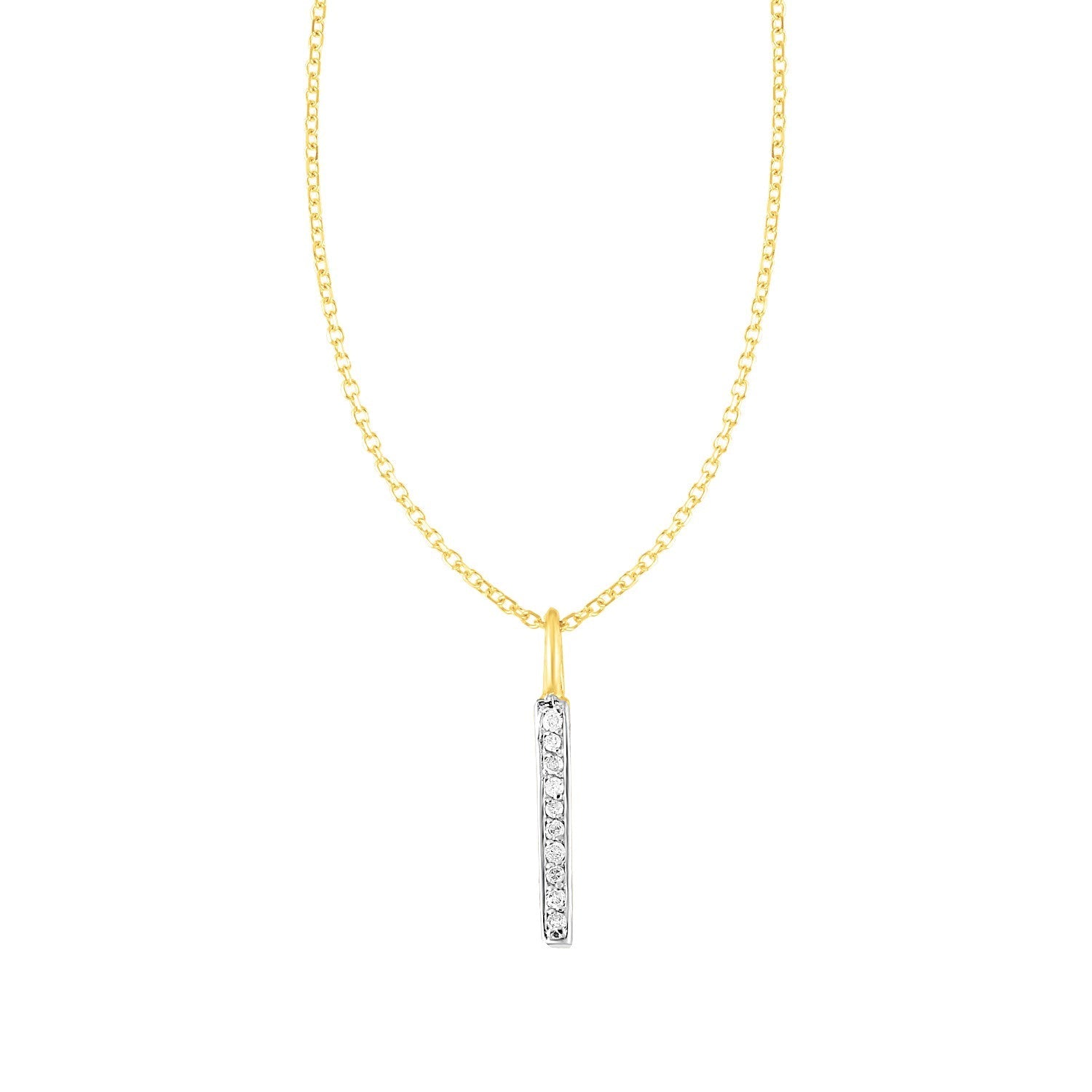 14k Yellow Gold Bar Pendant with Diamonds on sale at MyriadMart