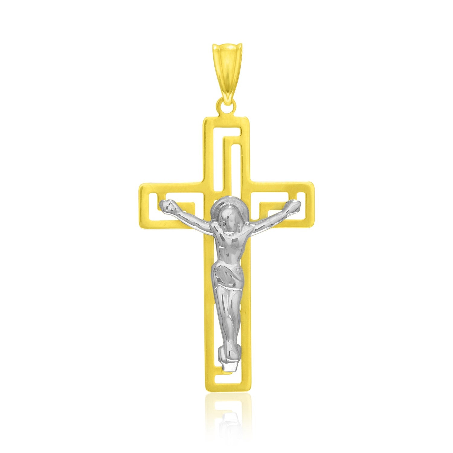 14k Two-Tone Gold Cross with Figure Pendant on sale at MyriadMart