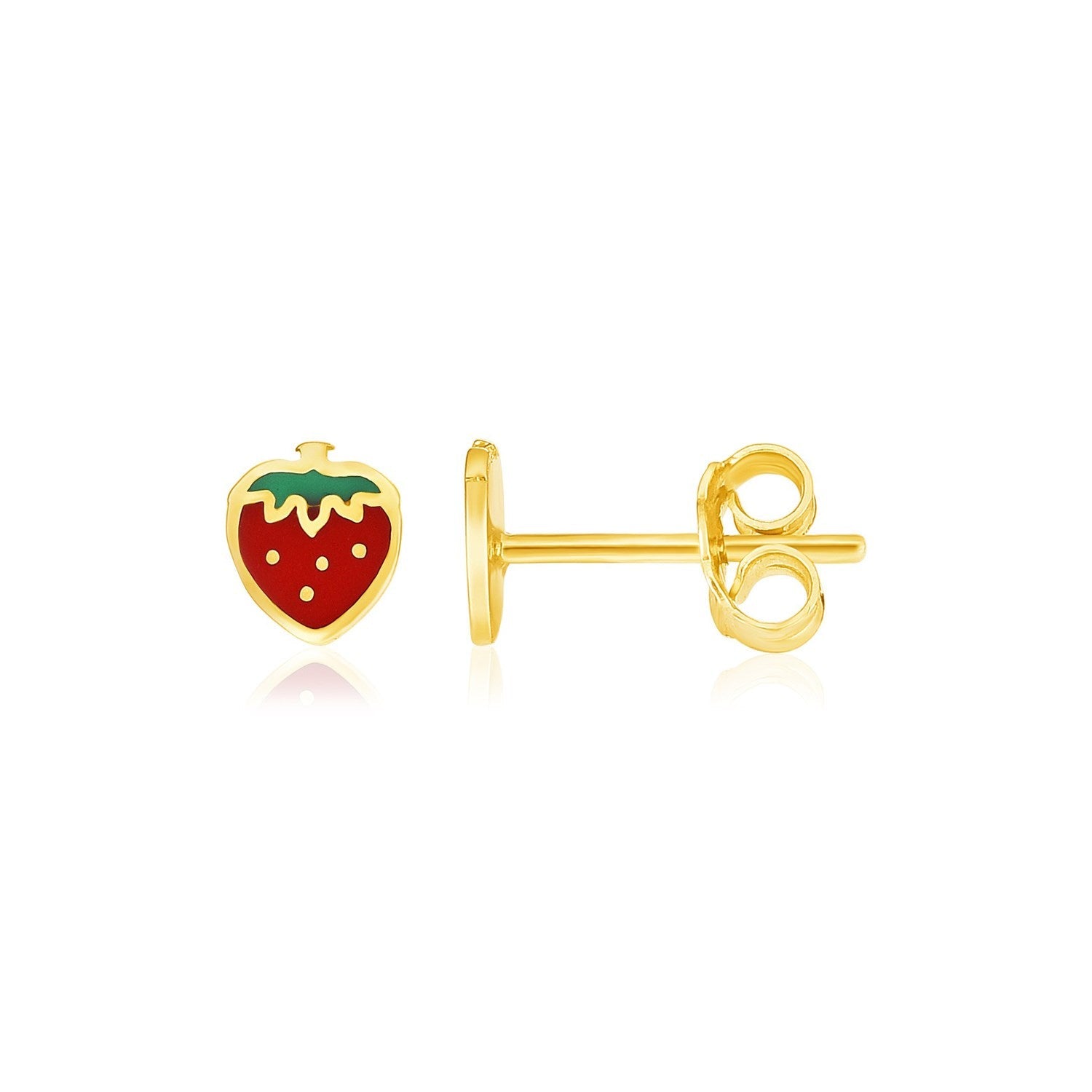14k Yellow Gold Enameled Strawberry Childrens Earrings on sale at MyriadMart