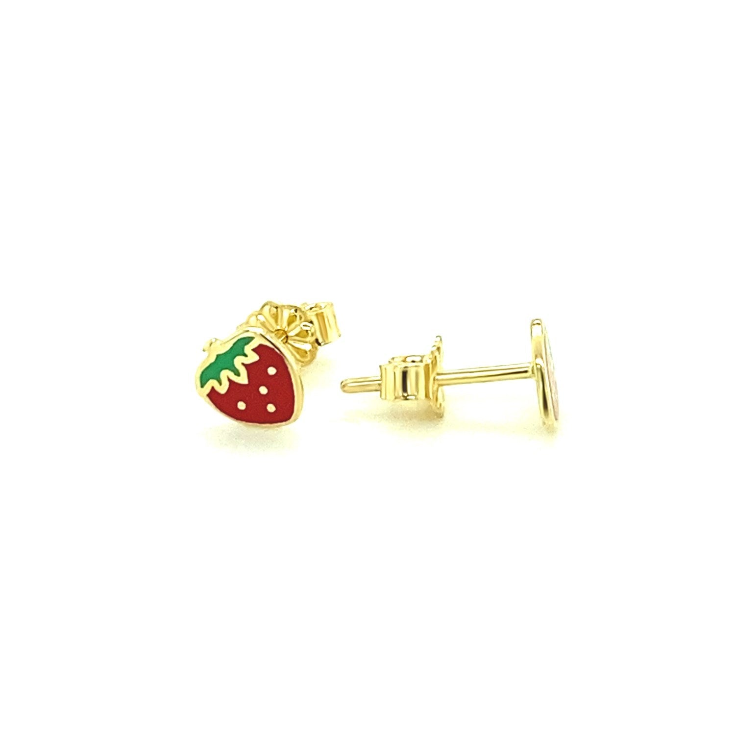 14k Yellow Gold Enameled Strawberry Childrens Earrings on sale at MyriadMart