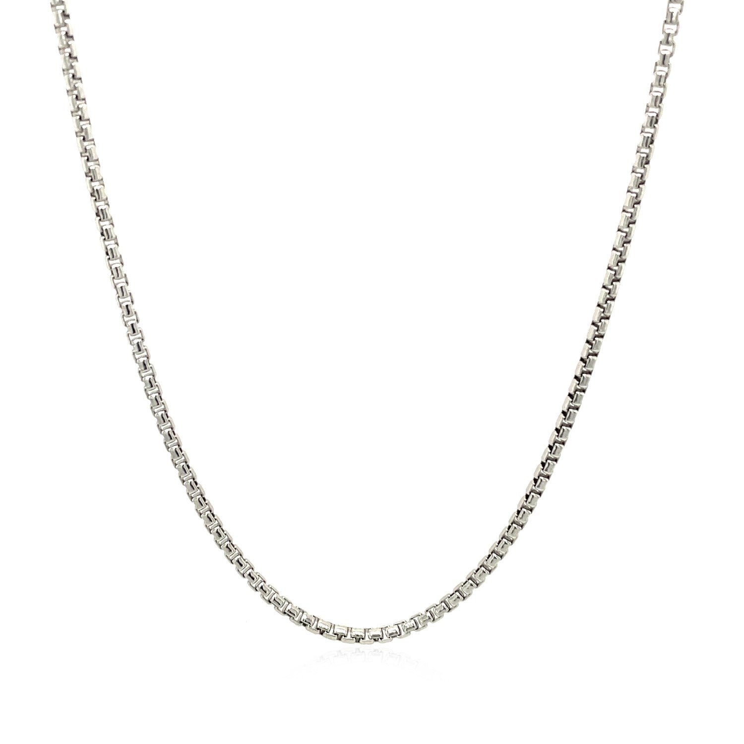 Sterling Silver Rhodium Plated Round Box Chain 1.5mm on sale at MyriadMart