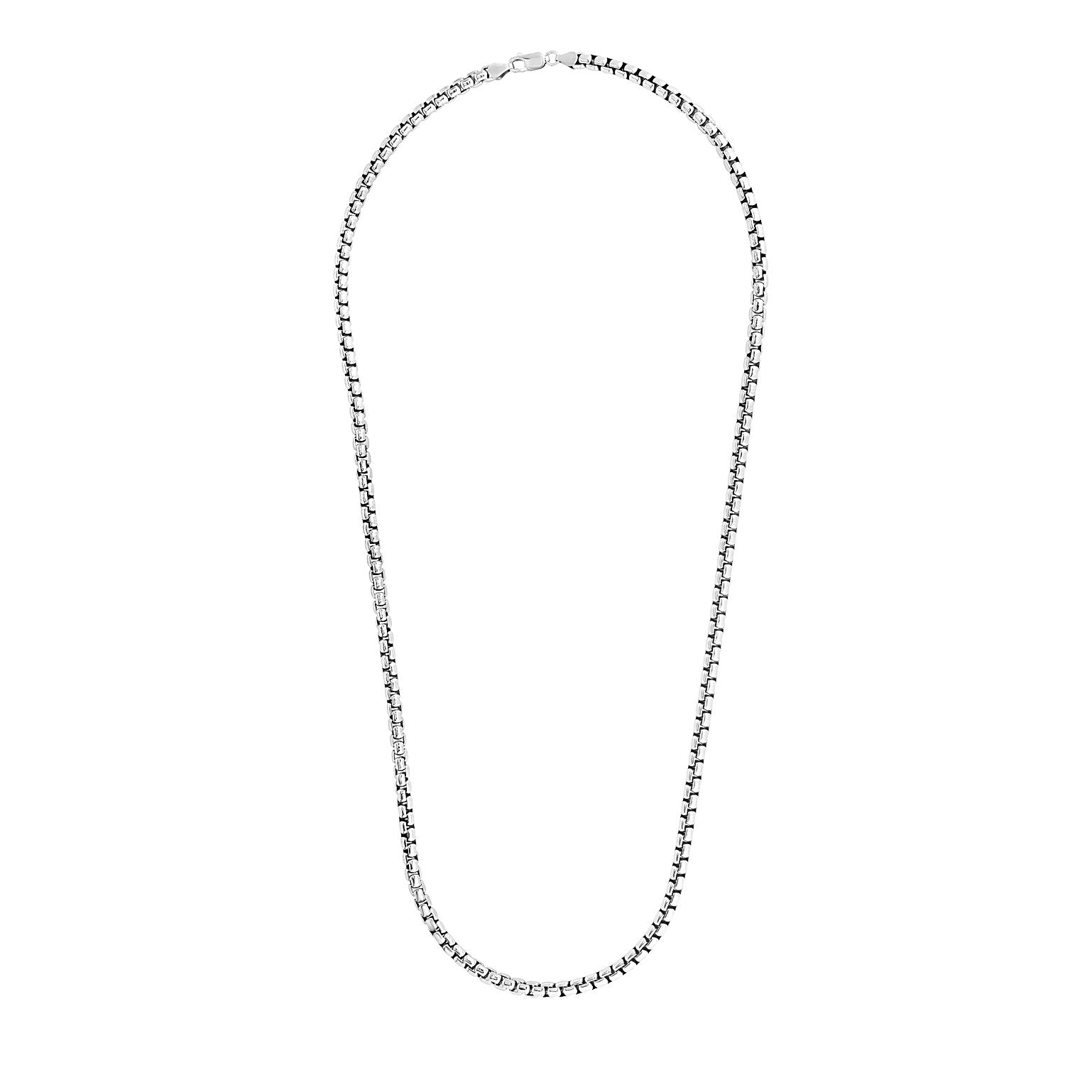 4.4mm Sterling Silver Rhodium Plated Round Box Chain on sale at MyriadMart