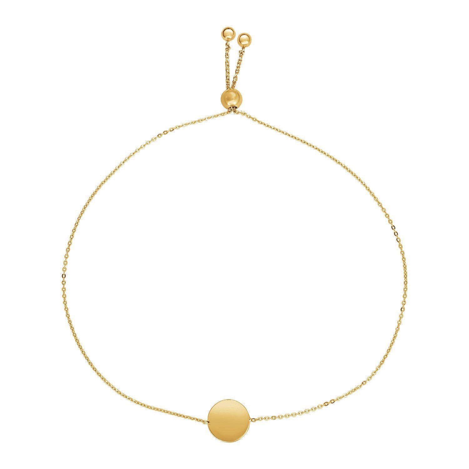 Adjustable Bracelet with Shiny Circle in 14k Yellow Gold on sale at MyriadMart