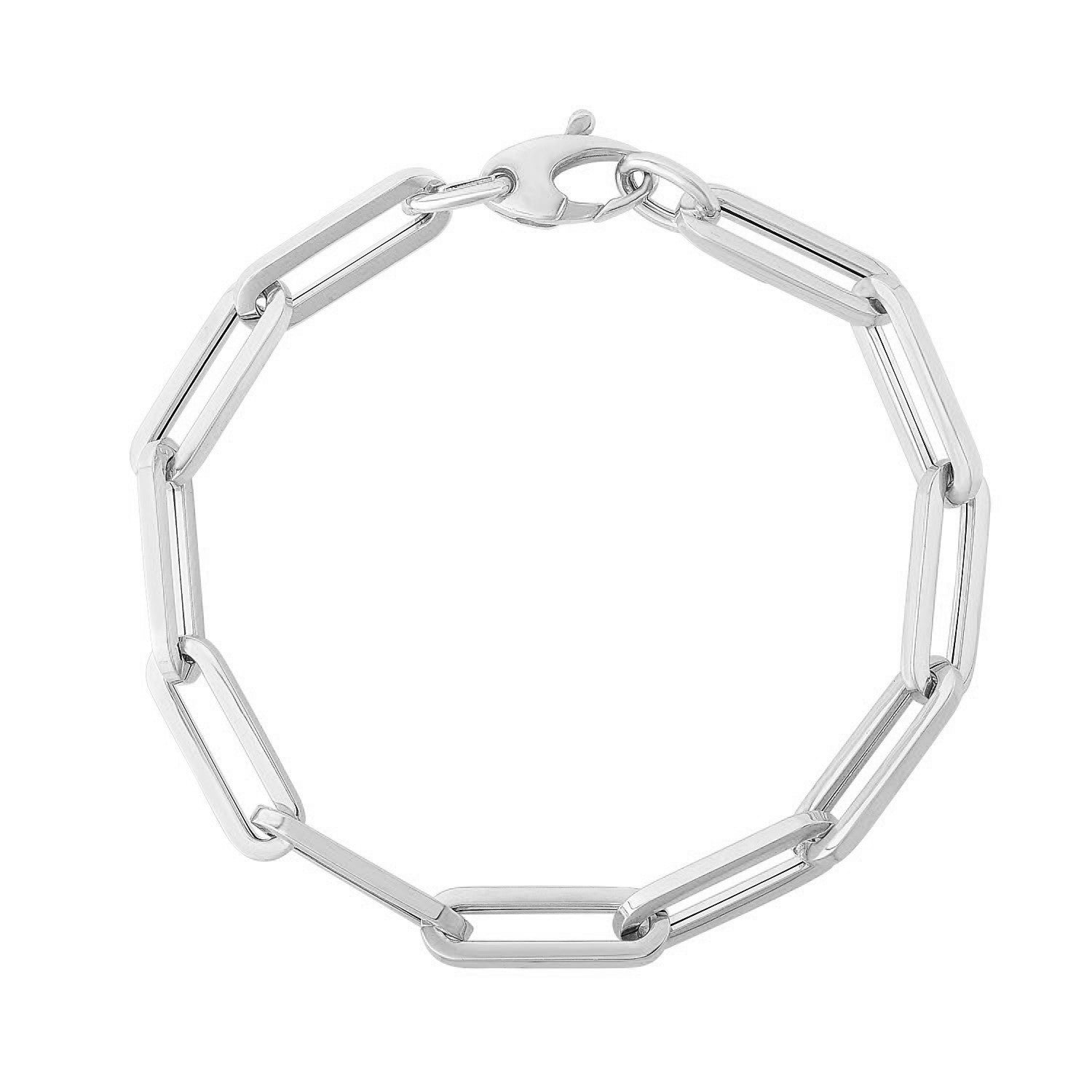 14K White Gold Extra Wide Paperclip Chain Bracelet on sale at MyriadMart