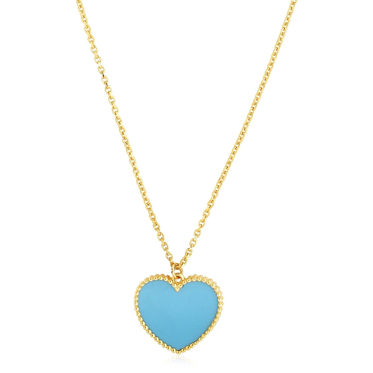 14k Yellow Gold High Polish Heart Turquoise Paste Necklace on sale at MyriadMart