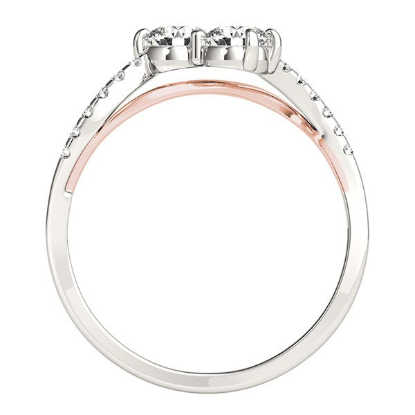 Two Stone Diamond Ring with Curved Band in 14k White And Rose Gold 5/8 cttw on sale at MyriadMart