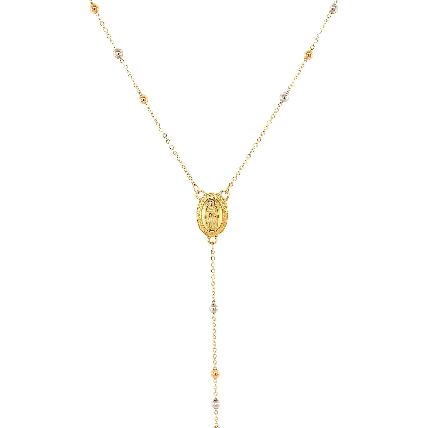 14k Tri Color Gold Lariat Rosary Necklace on sale at MyriadMart