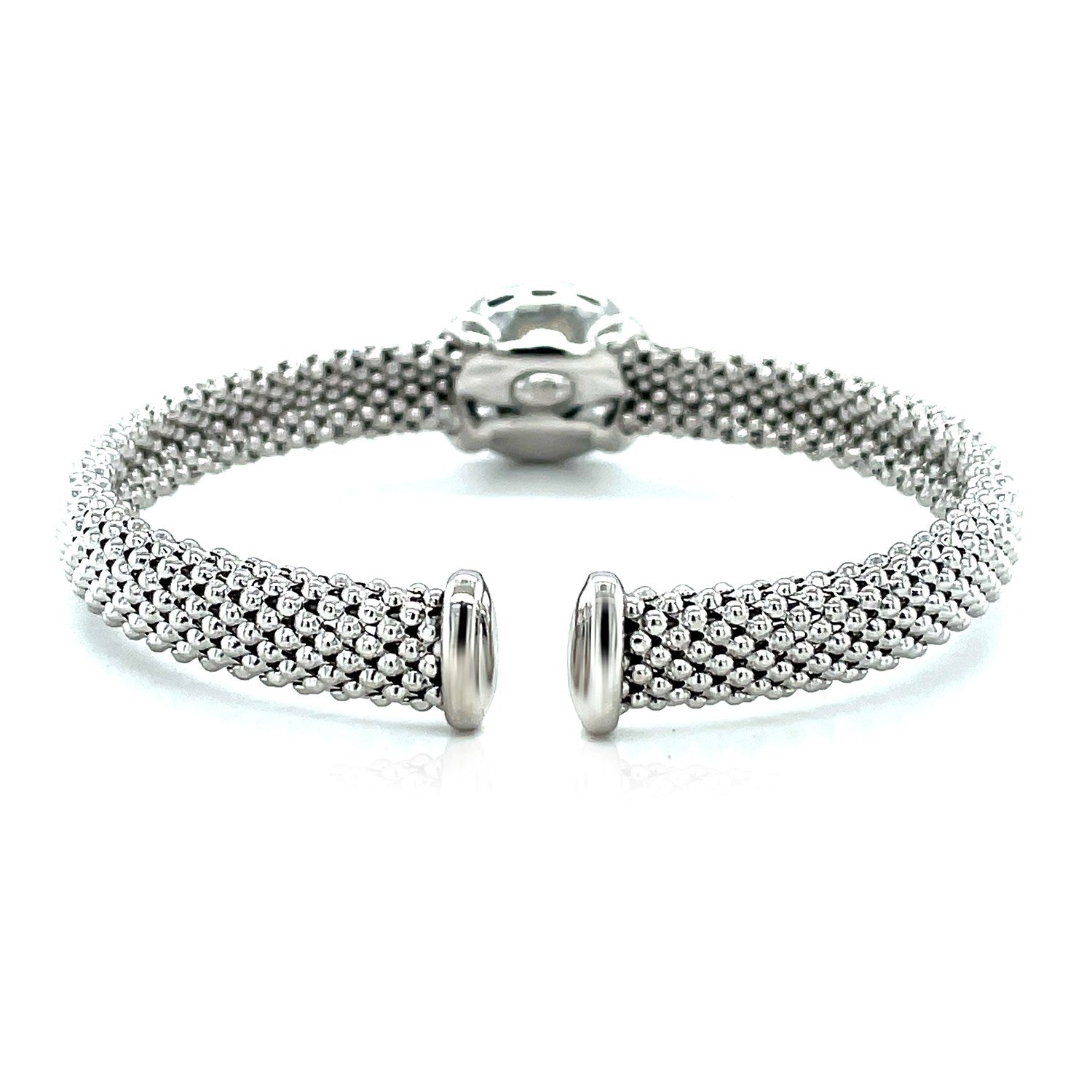 Popcorn Texture Cuff Bangle with Blue Topaz and Diamonds in Sterling Silver on sale at MyriadMart