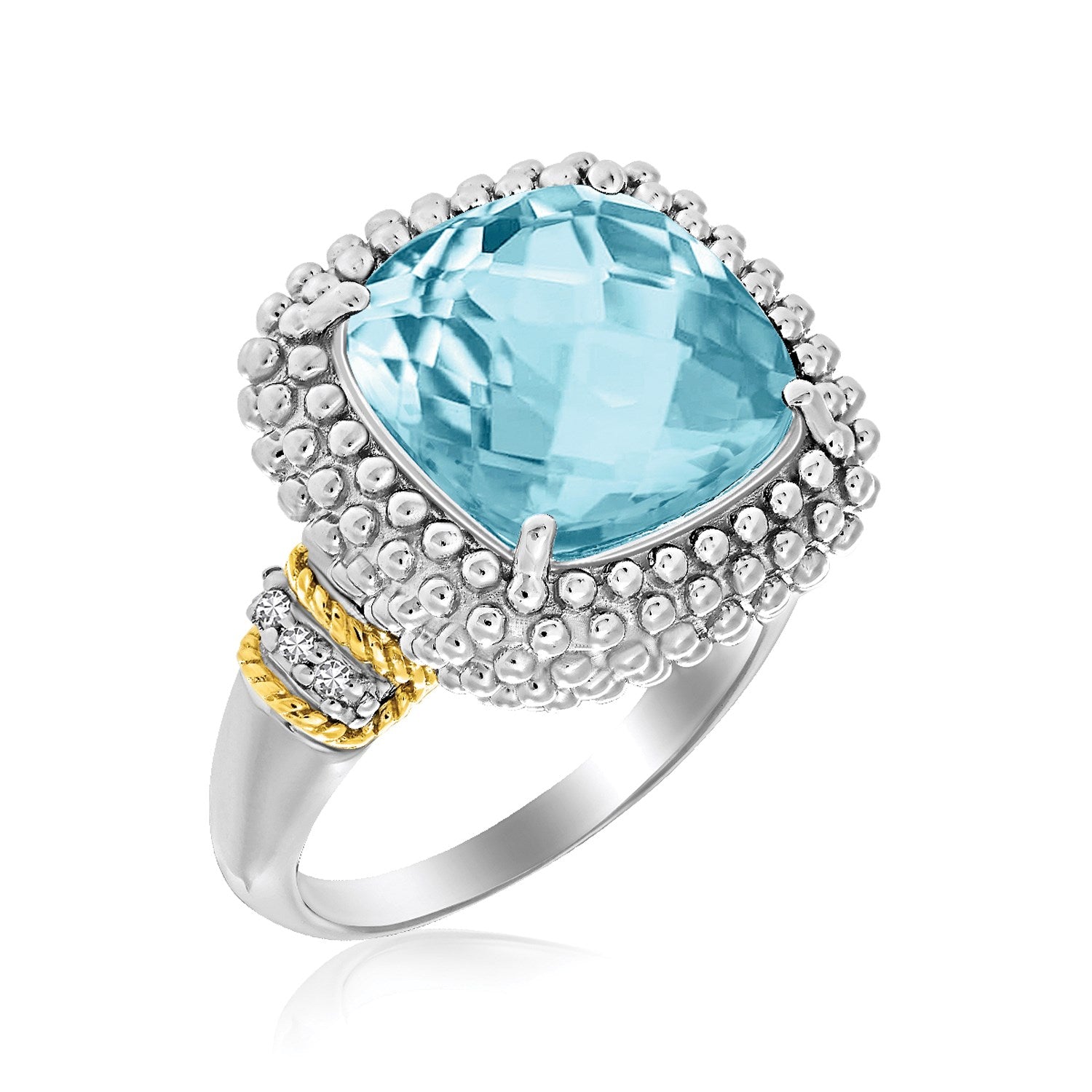18k Yellow Gold & Sterling Silver Sky Blue Topaz and Diamond Popcorn Ring on sale at MyriadMart