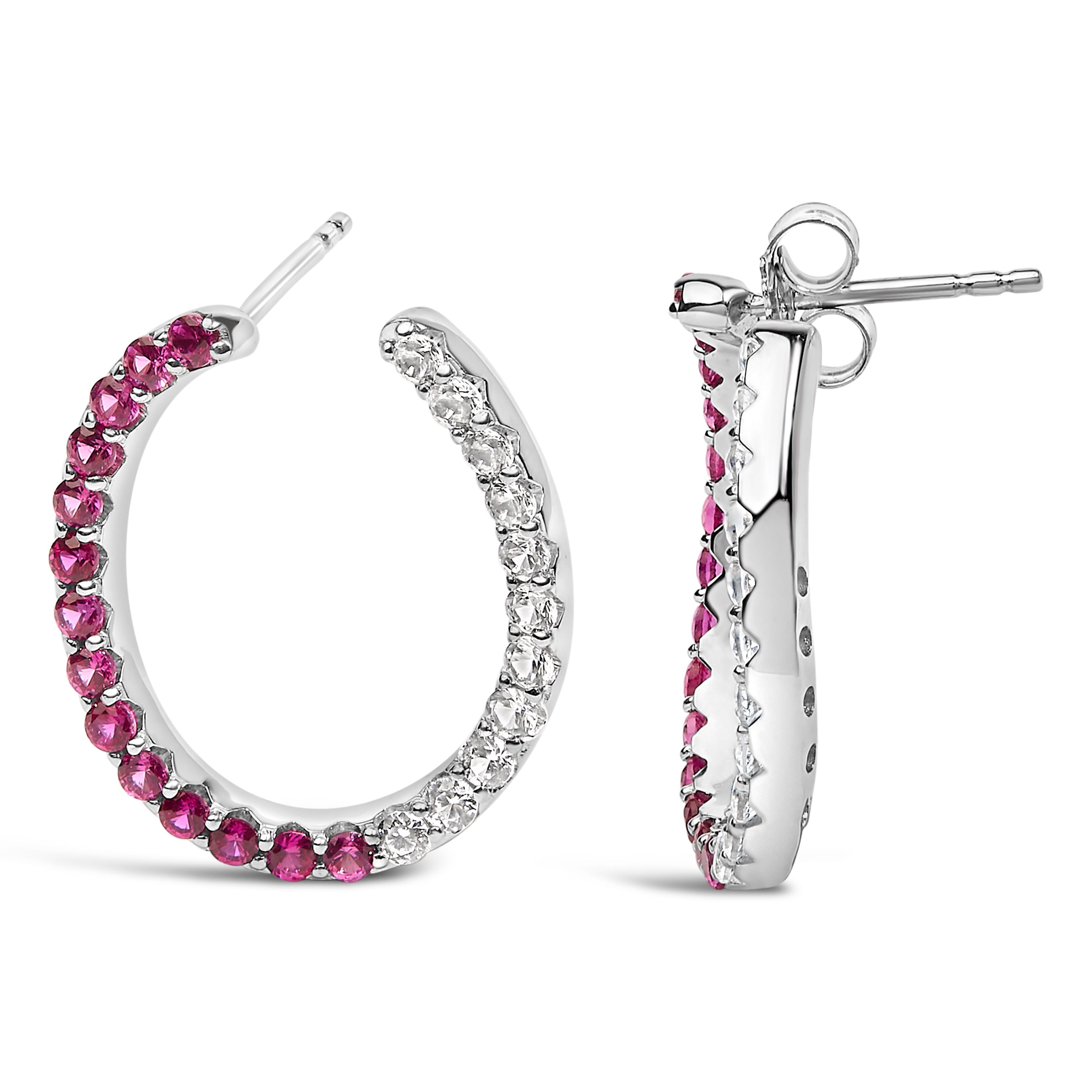 Sterling Silver Lab Created Ruby and White Sapphire Hoop Earrings on sale at MyriadMart