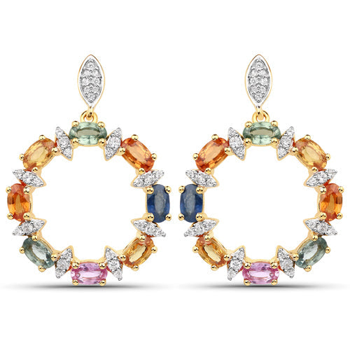 4.12 Carat Genuine Multi Sapphire .925 Sterling Silver Earrings on sale at MyriadMart