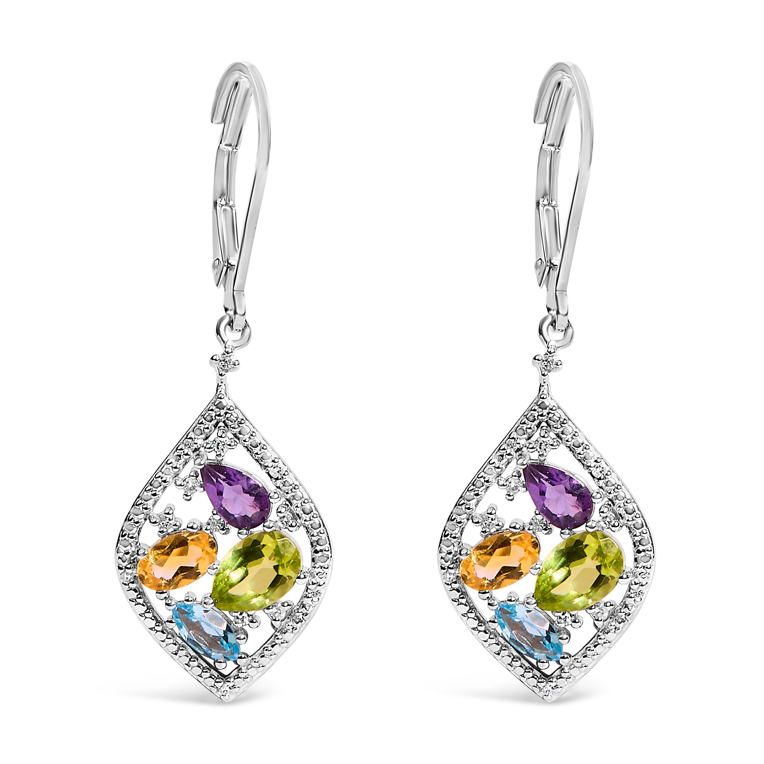 Sterling Silver Diamond Accent Multi Stone Rhombus Drop Earrings on sale at MyriadMart
