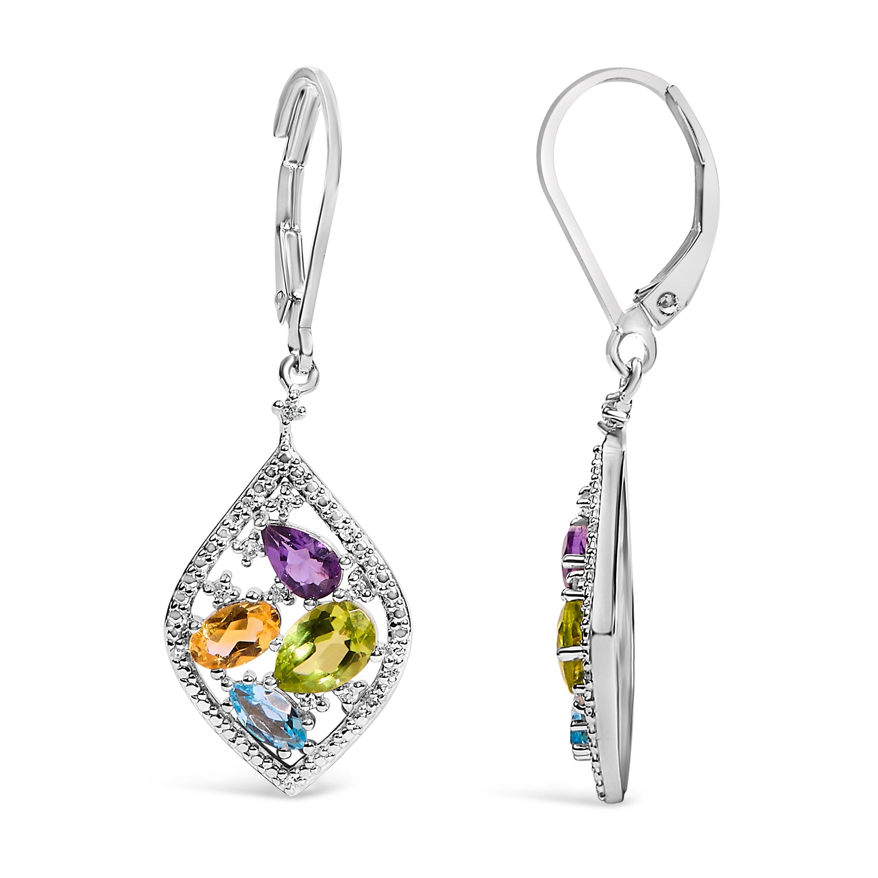 Sterling Silver Diamond Accent Multi Stone Rhombus Drop Earrings on sale at MyriadMart