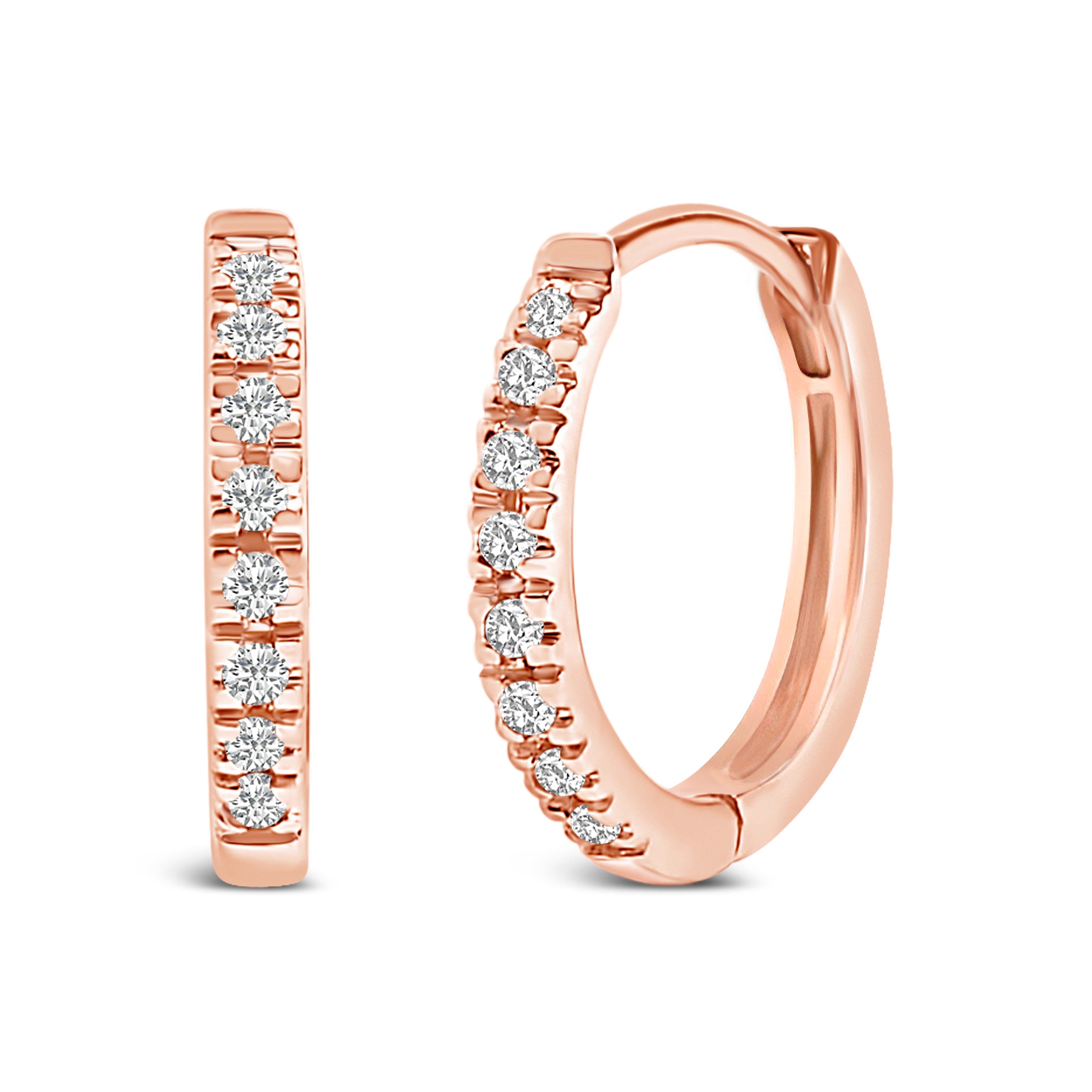 14K Rose Gold 1/5 CTW Diamond Huggie Hoop Earrings on sale at MyriadMart