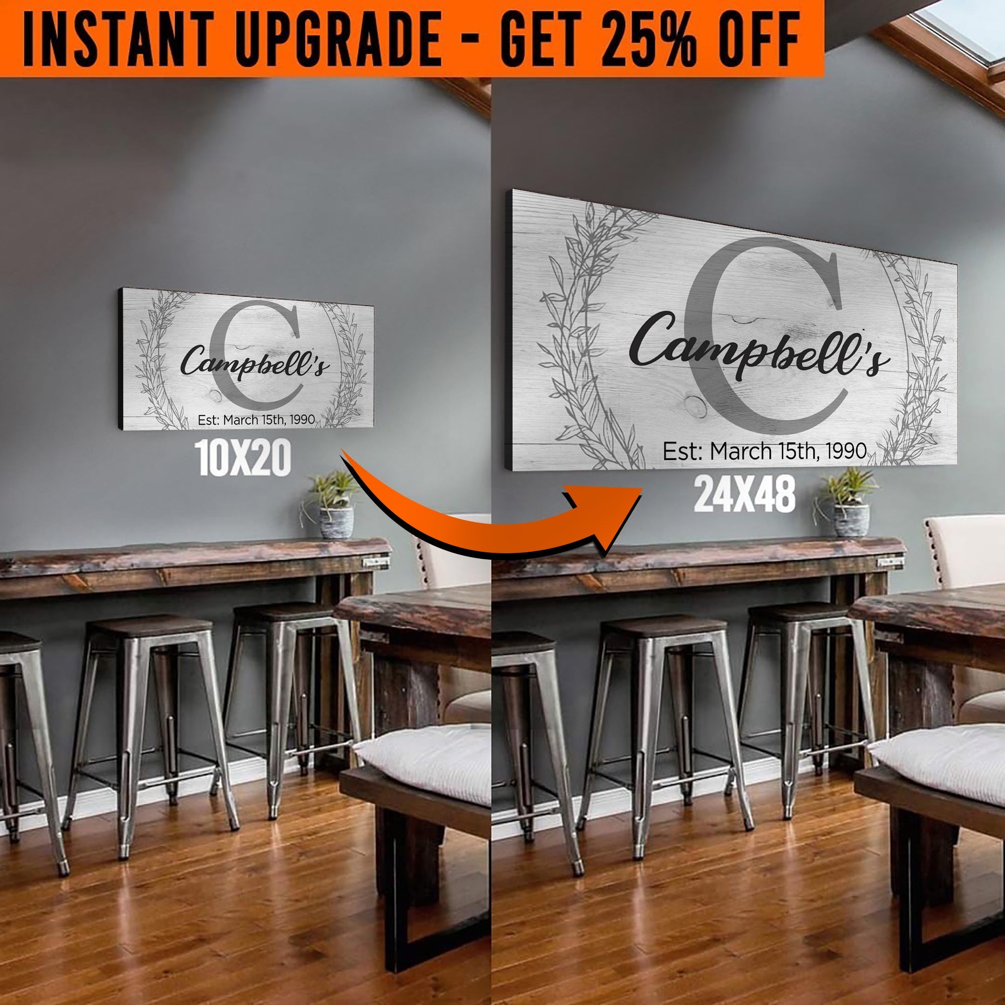 Upgrade Your 20x10 Inches 'Family Monogram' Canvas To 48x24 Inches on sale at MyriadMart