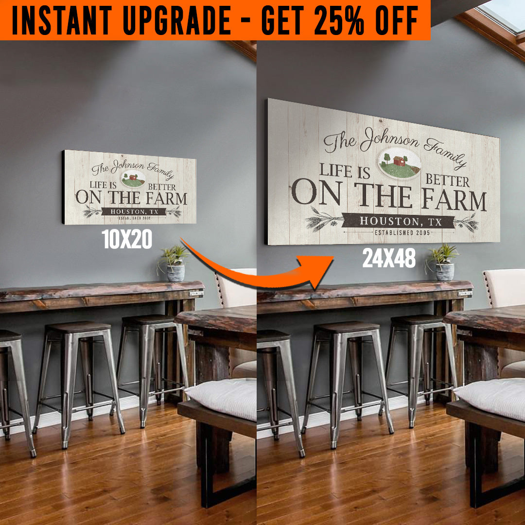 Upgrade Your 20x10 Inches 'Life is better on the Farm' Style 1 Canvas To 48x24 Inches on sale at MyriadMart