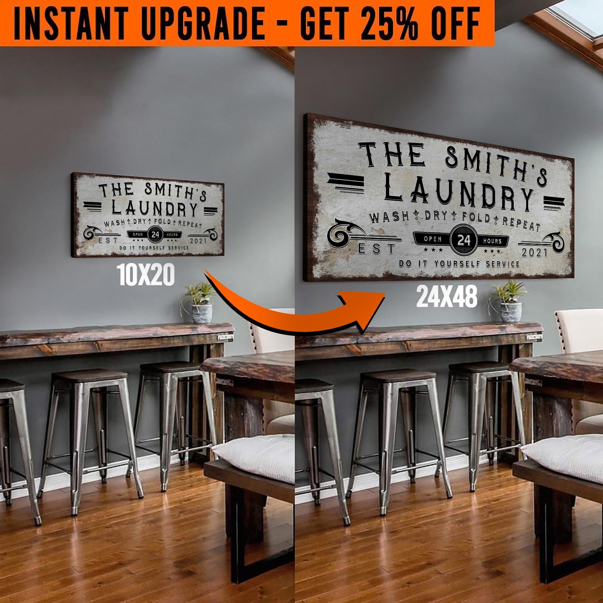 Upgrade Your 20x10 Inches 'Personalized Laundry Room' Style 1 Canvas To 48x24 Inches on sale at MyriadMart