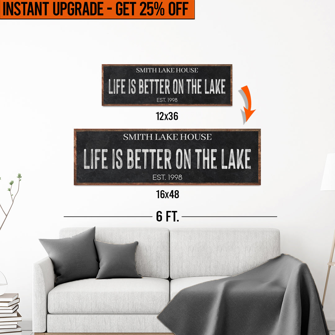 Upgrade Your 12x36 Inches 'Life Is Better On The Lake' Style 3 Canvas To 16x48 Inches on sale at MyriadMart