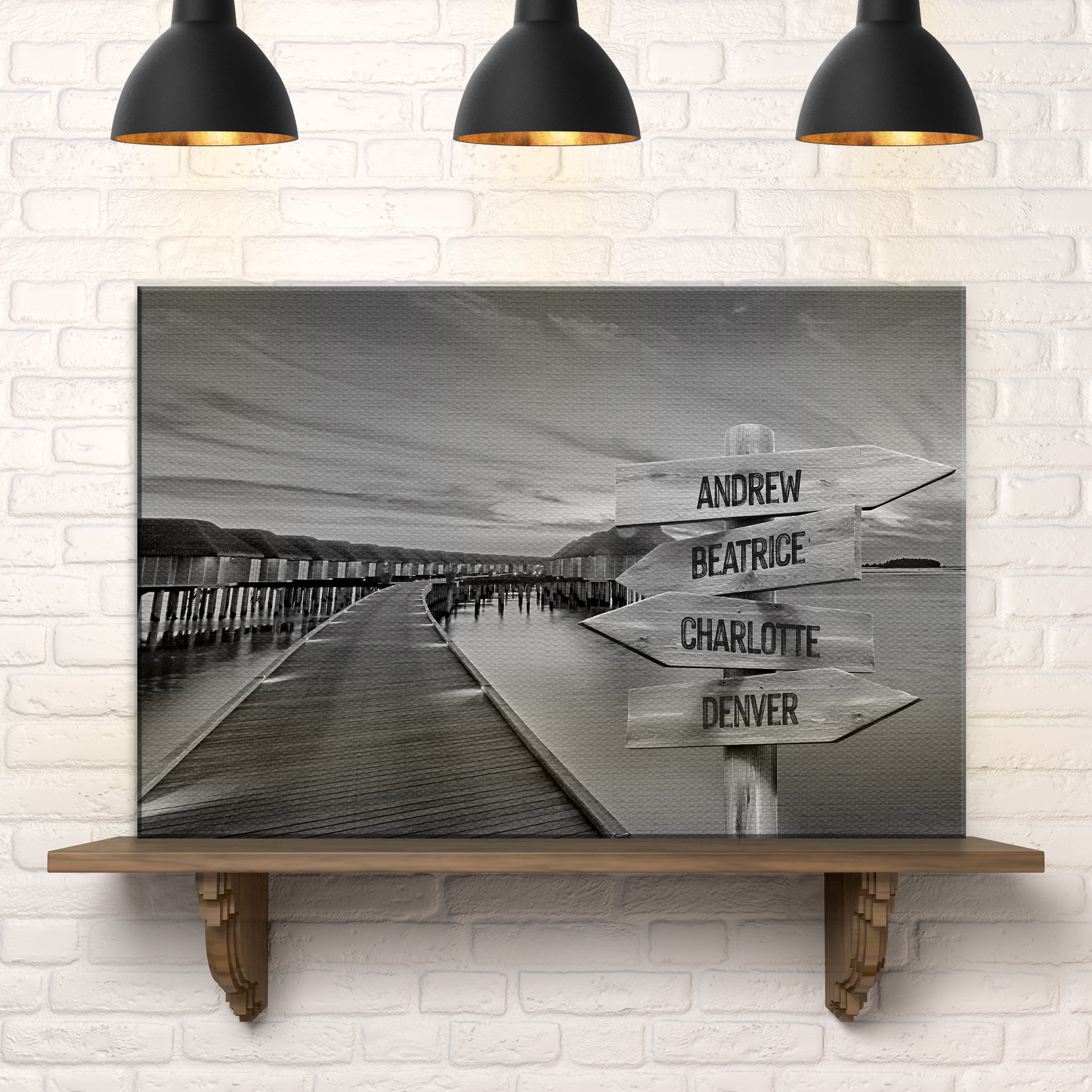 Family Names Monochrome Ocean Dock Sign on sale at MyriadMart