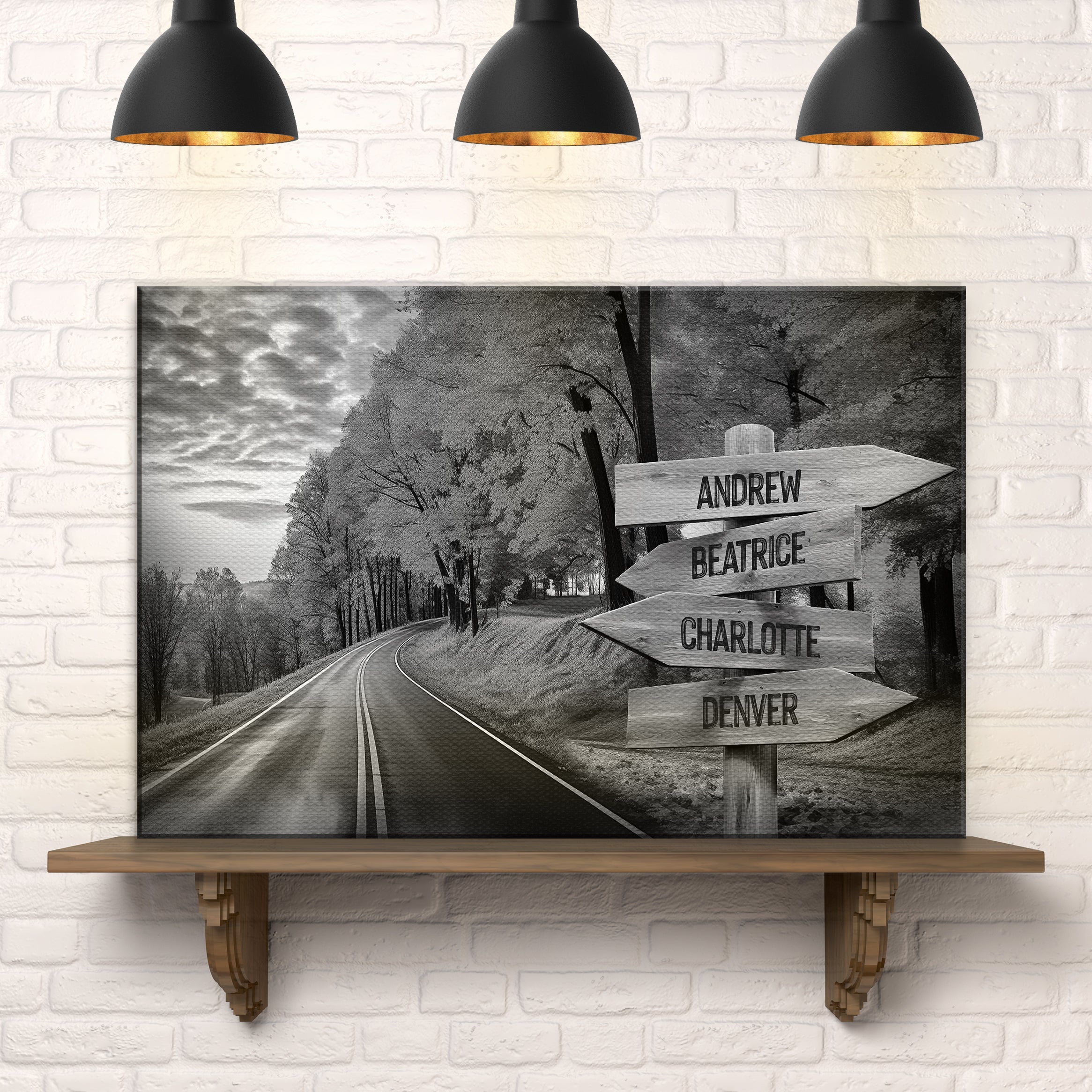 Family Names Monochrome Autumn Roads Sign on sale at MyriadMart