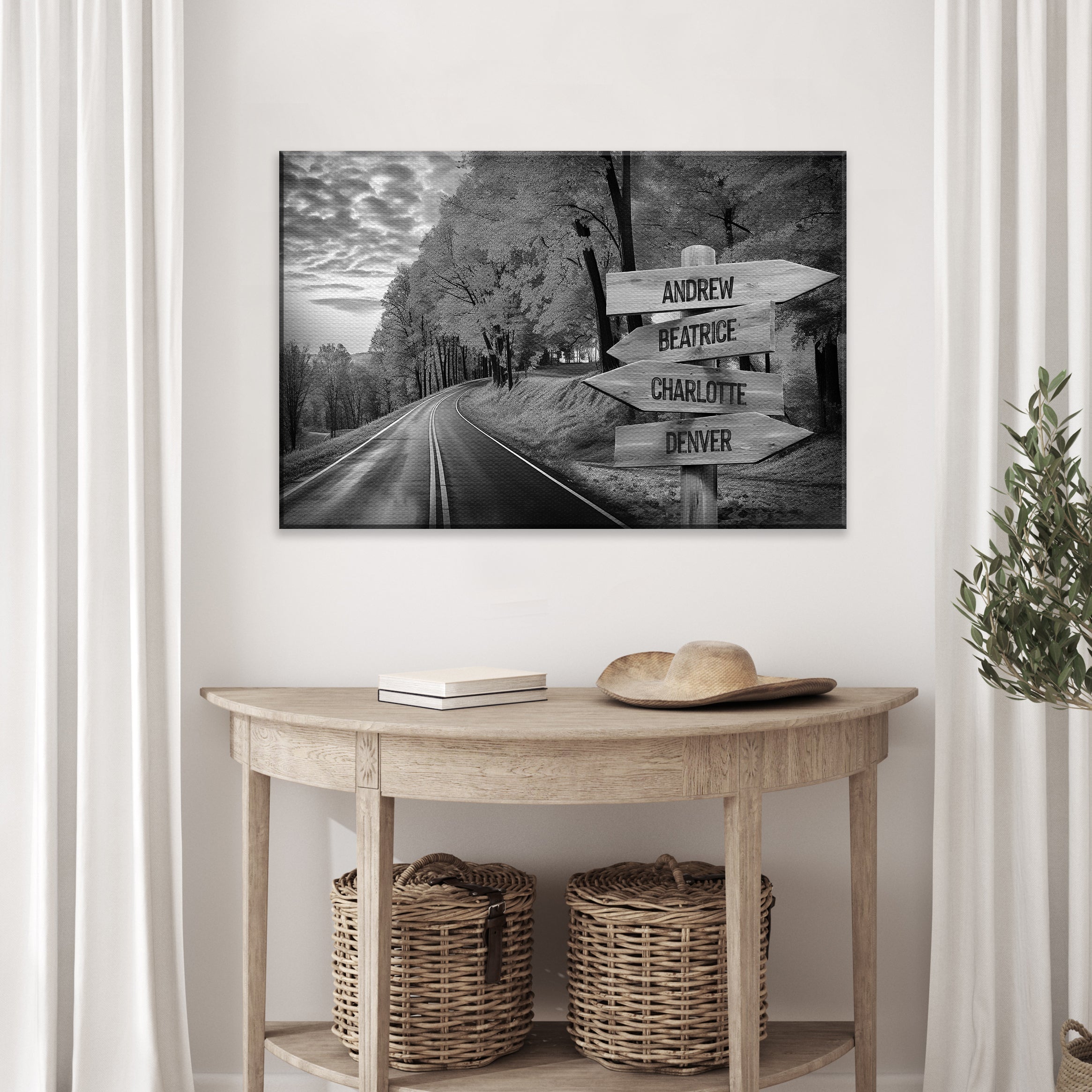 Family Names Monochrome Autumn Roads Sign on sale at MyriadMart