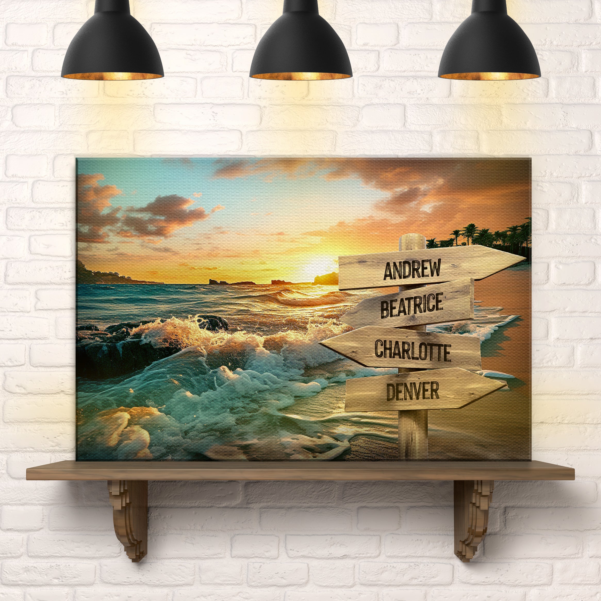 Family Name Ocean Sunset Sign on sale at MyriadMart