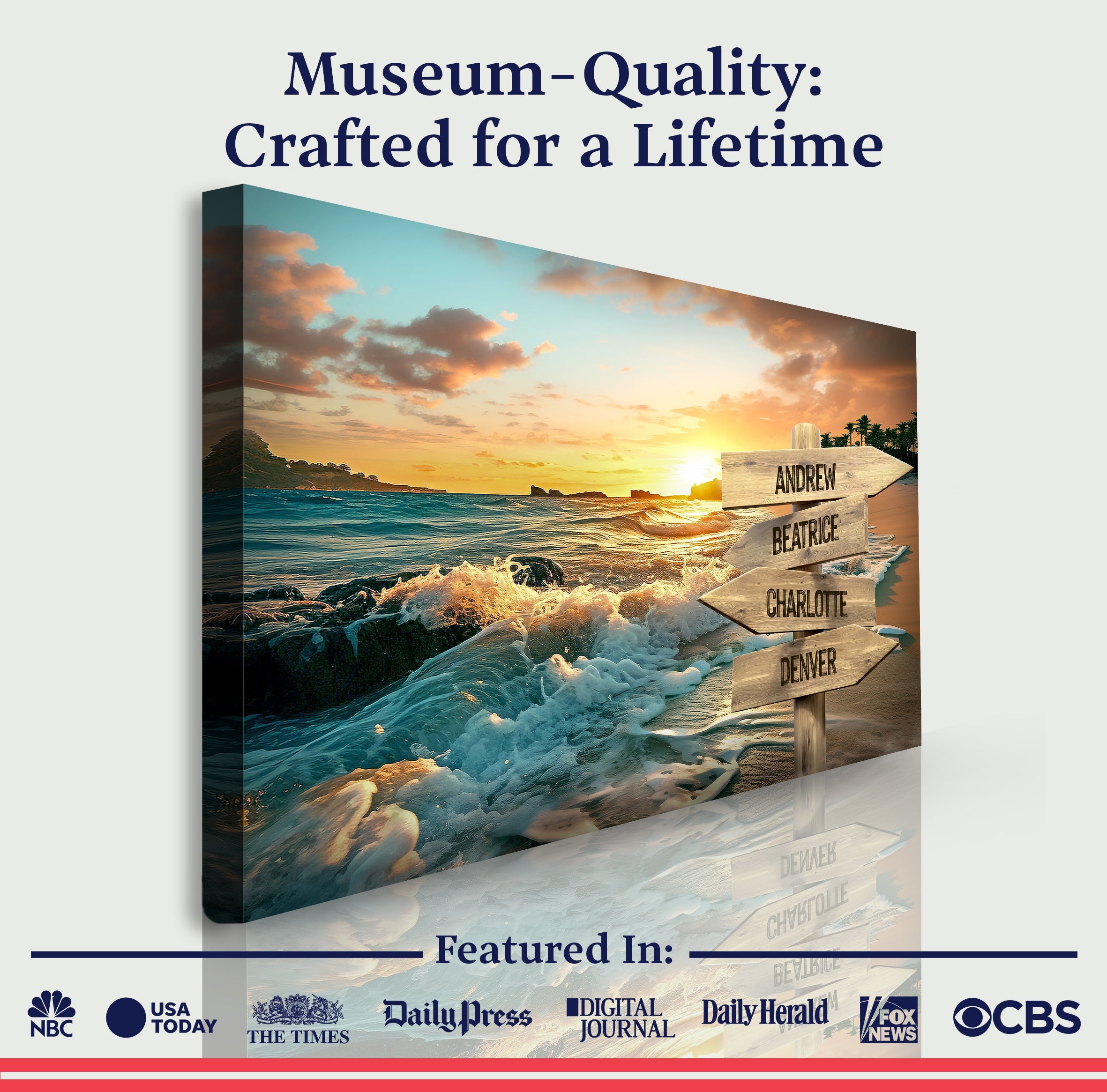 Family Name Ocean Sunset Sign on sale at MyriadMart