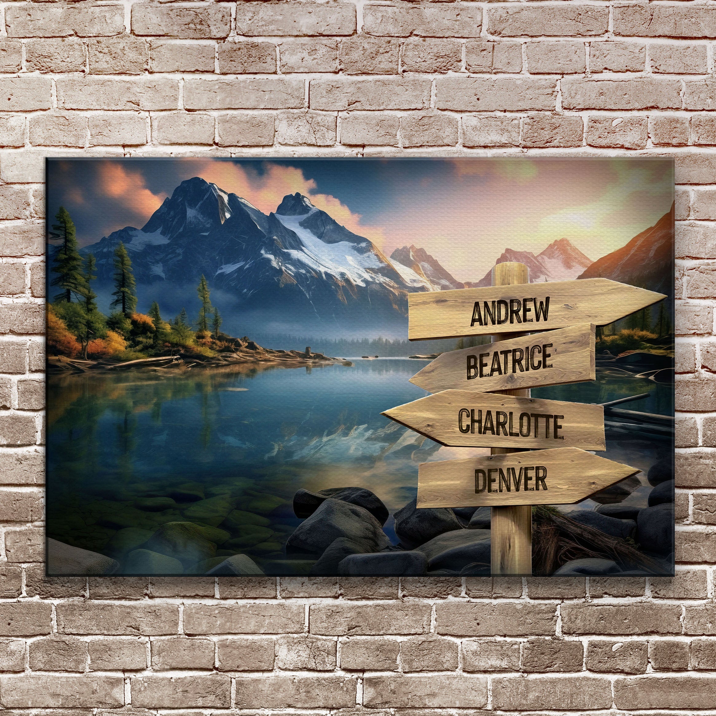 Mountain Sunrise Family Names Sign on sale at MyriadMart