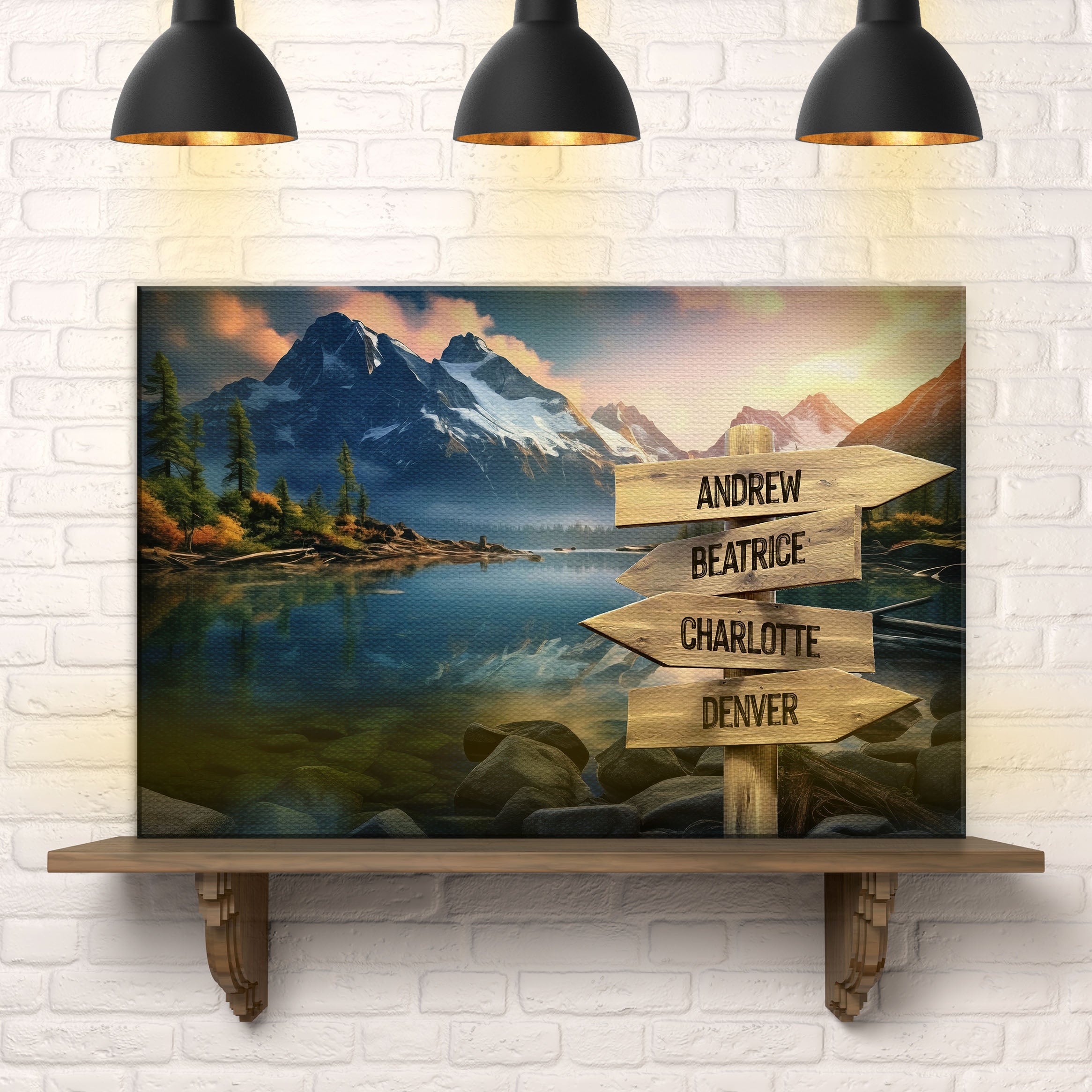 Mountain Sunrise Family Names Sign on sale at MyriadMart