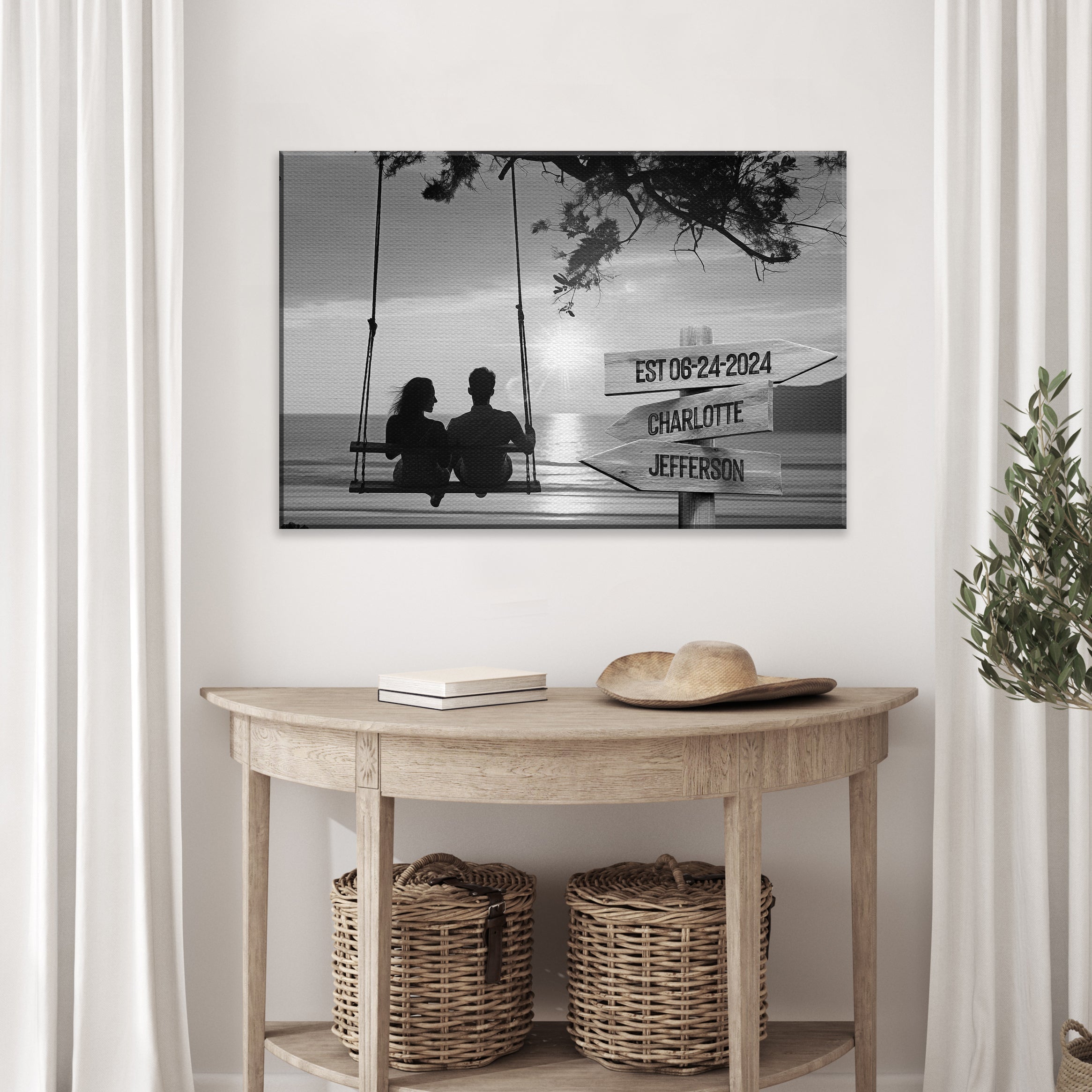 Romantic Swing Family Names Sign on sale at MyriadMart