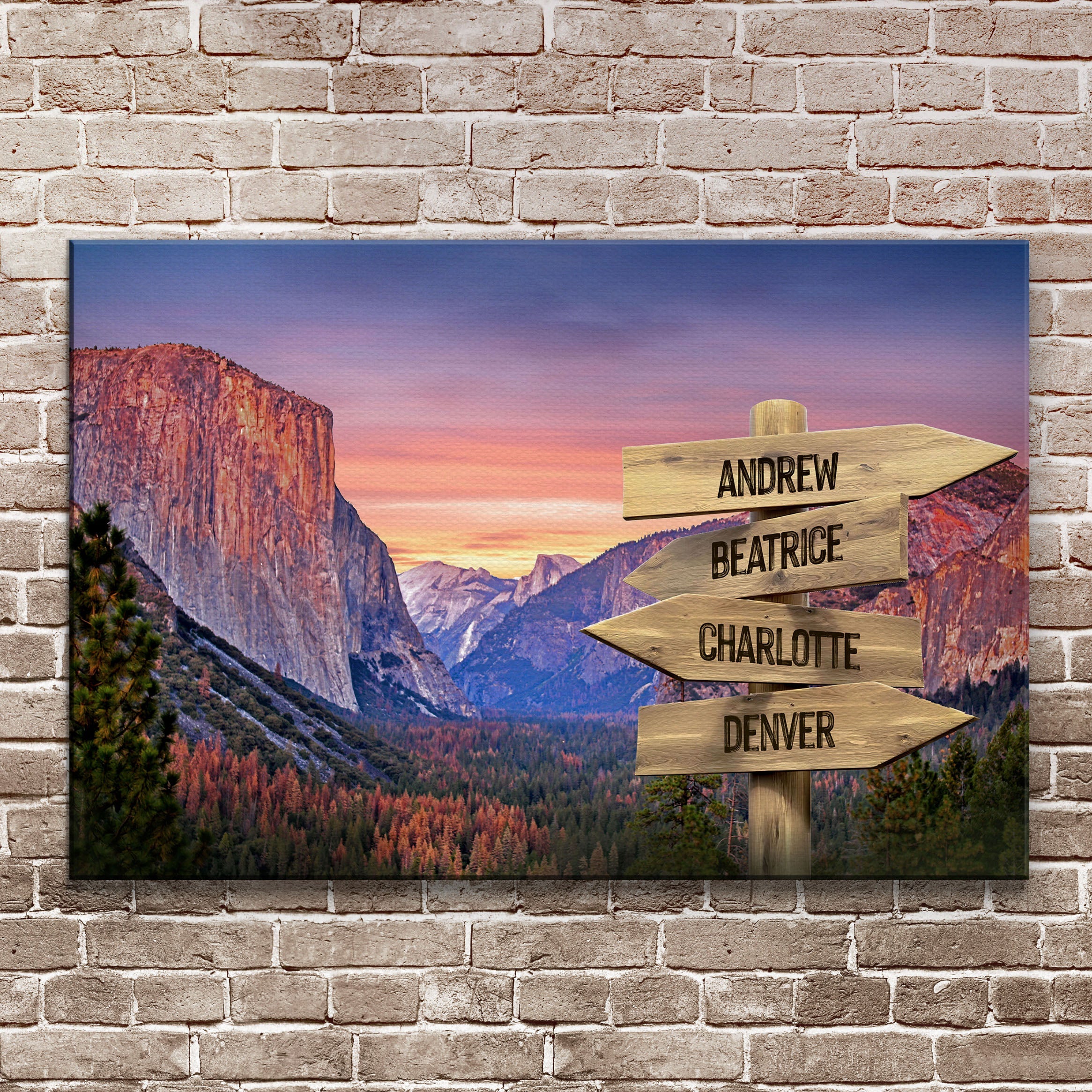 Yosemite Sunset Family Names Sign on sale at MyriadMart
